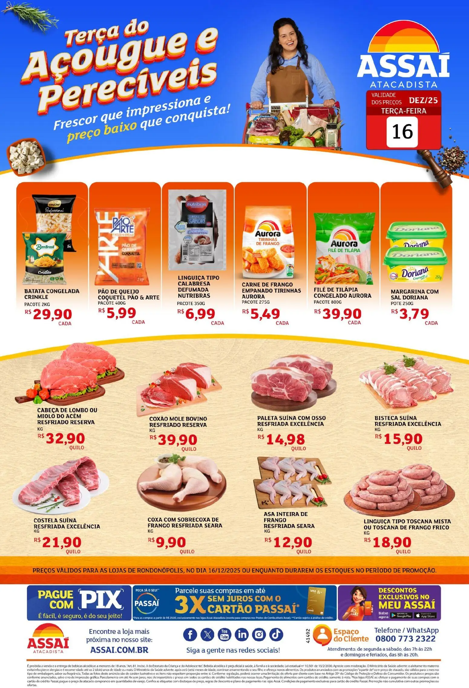 Assaí Atacadista Folheto - válido de 16.12.2025 | Página: 1 | Produtos: Linguiça, Baixo, Filé de tilápia, Margarina