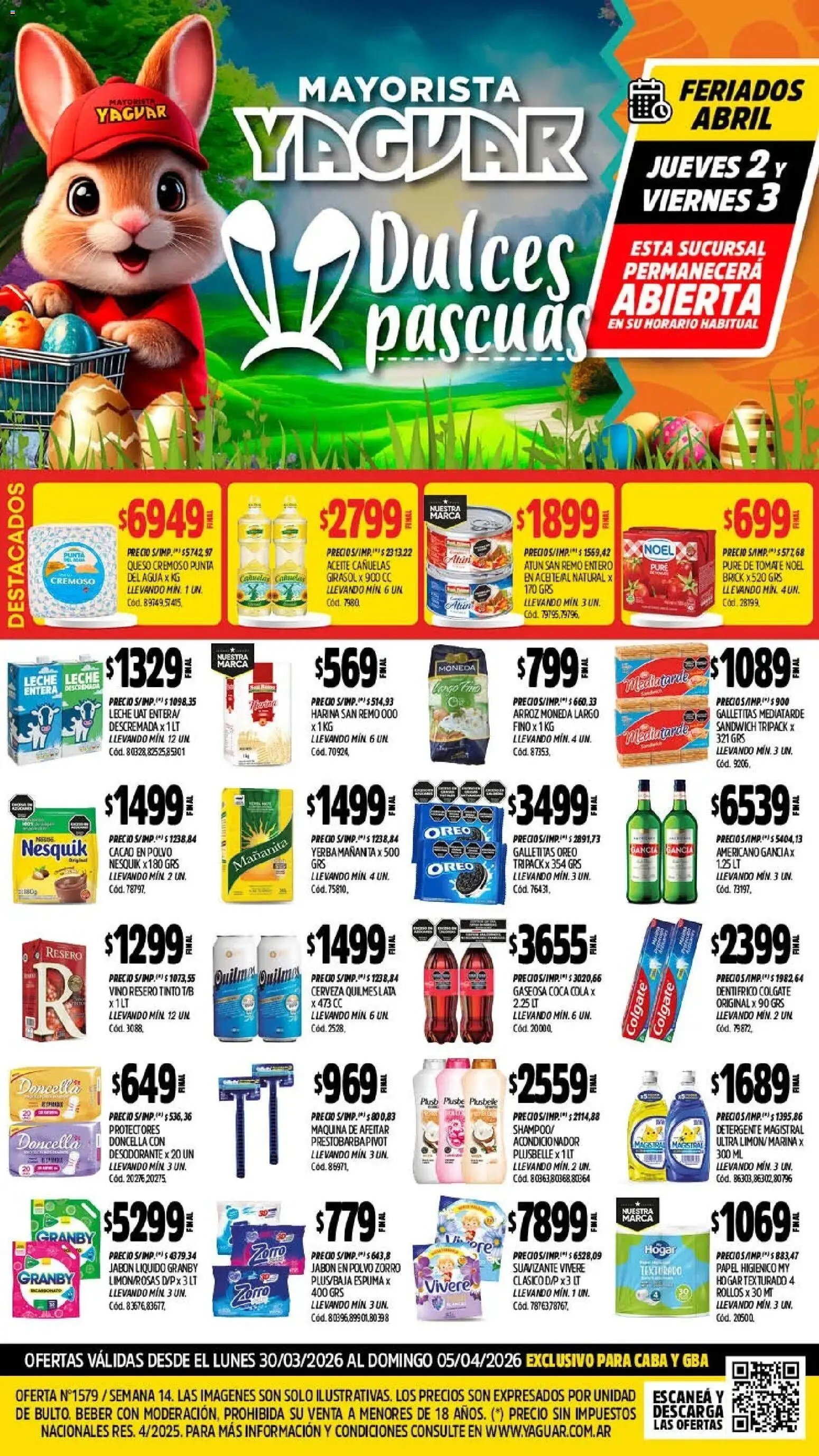 Yaguar - Oferta Semanal Buenos Aires │ válido desde el 30.03.2026 | Página: 1 | Productos: Papel higiénico, Galletitas, Harina, Pure de Tomate