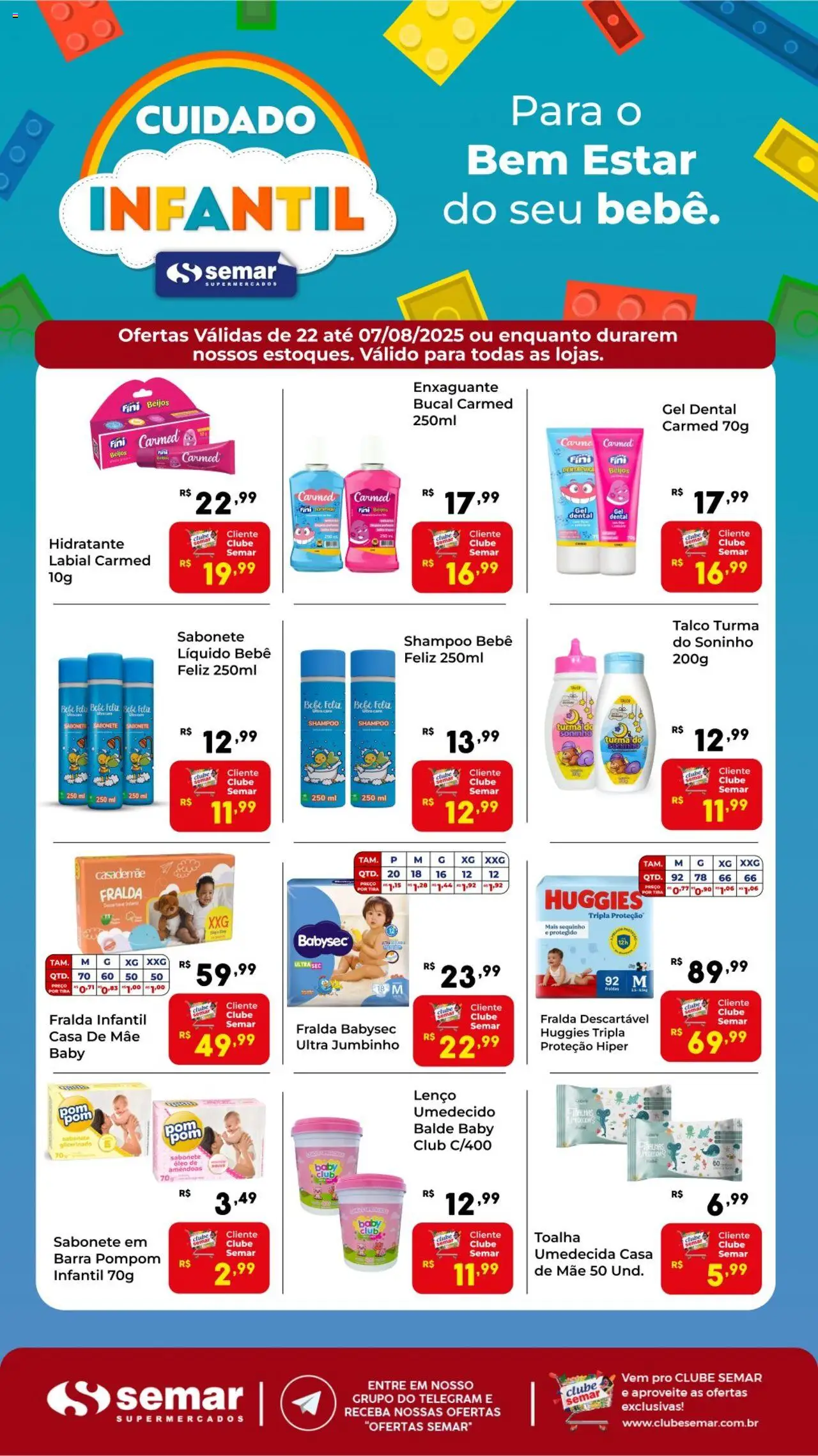 Semar Supermercado Folheto - válido de 22.07.2025 | Página: 1 | Produtos: Sabonete, Amêndoas, Fraldas, Balde