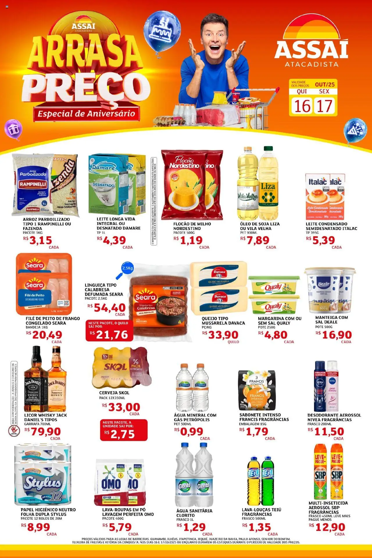 Assaí Atacadista Folheto - válido de 16.10.2025 | Página: 1 | Produtos: Leite, Frango, Margarina, Água sanitária
