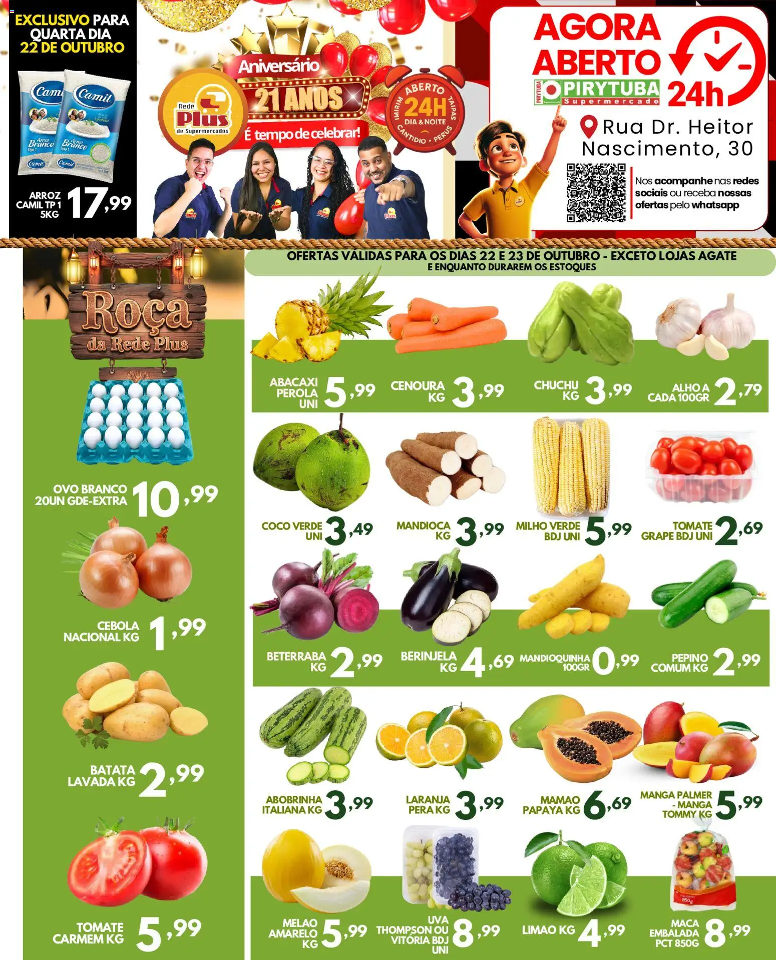 Rede Plus Supermercados Folheto - válido de 22.10.2025 | Página: 1 | Produtos: Berinjela, Beterraba, Cebola, Arroz