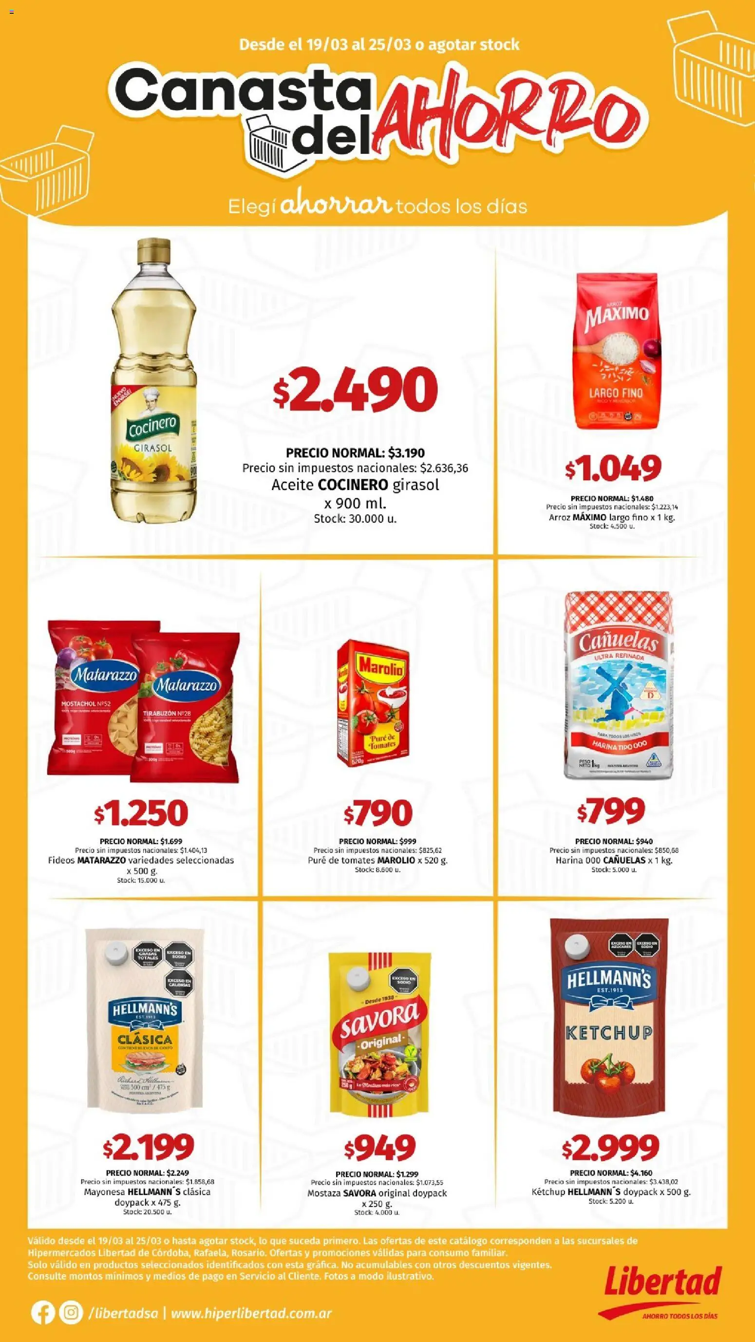 Hipermercado Libertad - Canasta CENTRO  │ válido desde el 19.03.2026 | Página: 1 | Productos: Aceite, Mayonesa, Arroz, Fideos