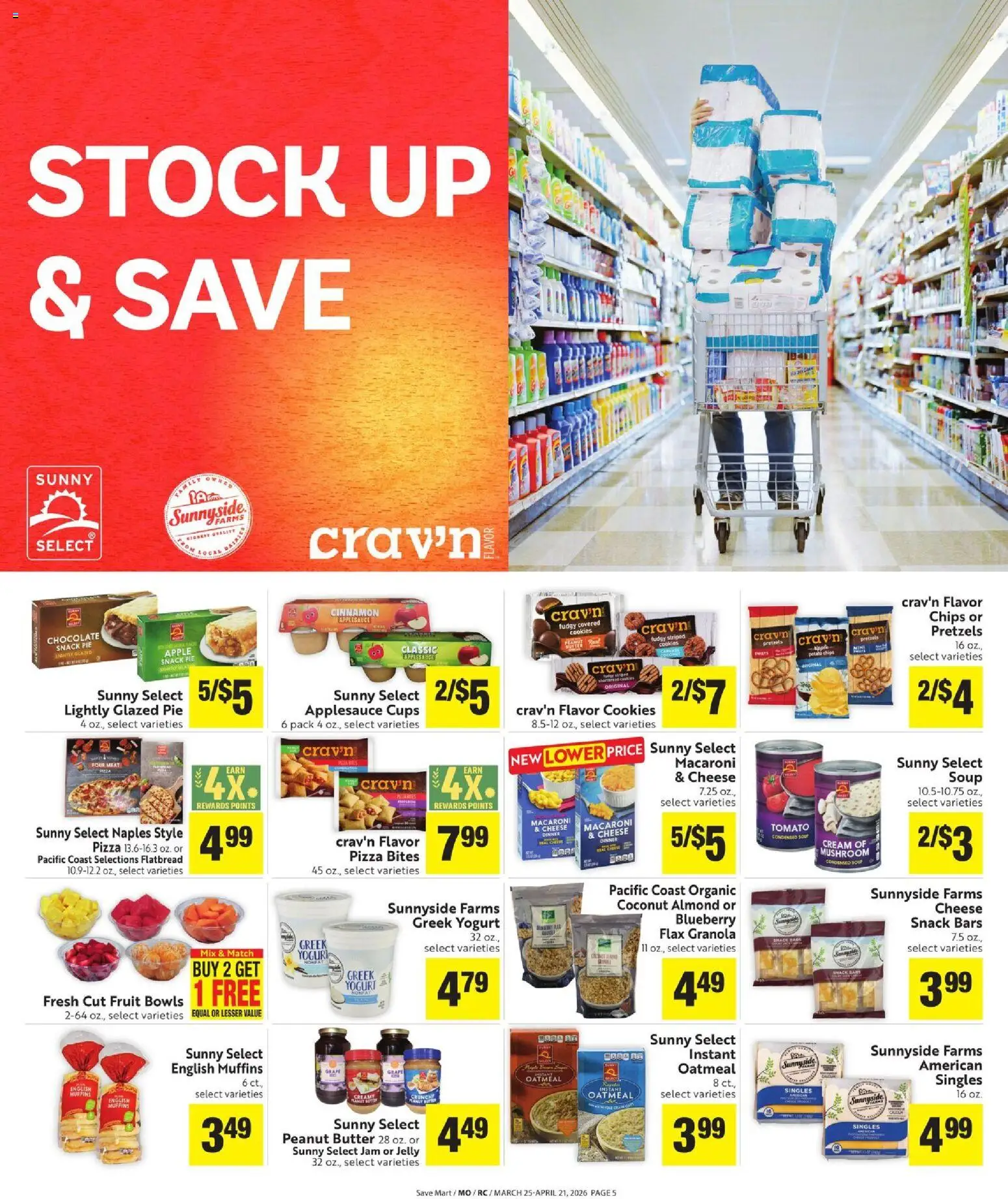 Save Mart More Deals Across the Store - valid from 25.03.2026 | Page: 5 | Products: Butter, Yogurt, Pizza, Cookies