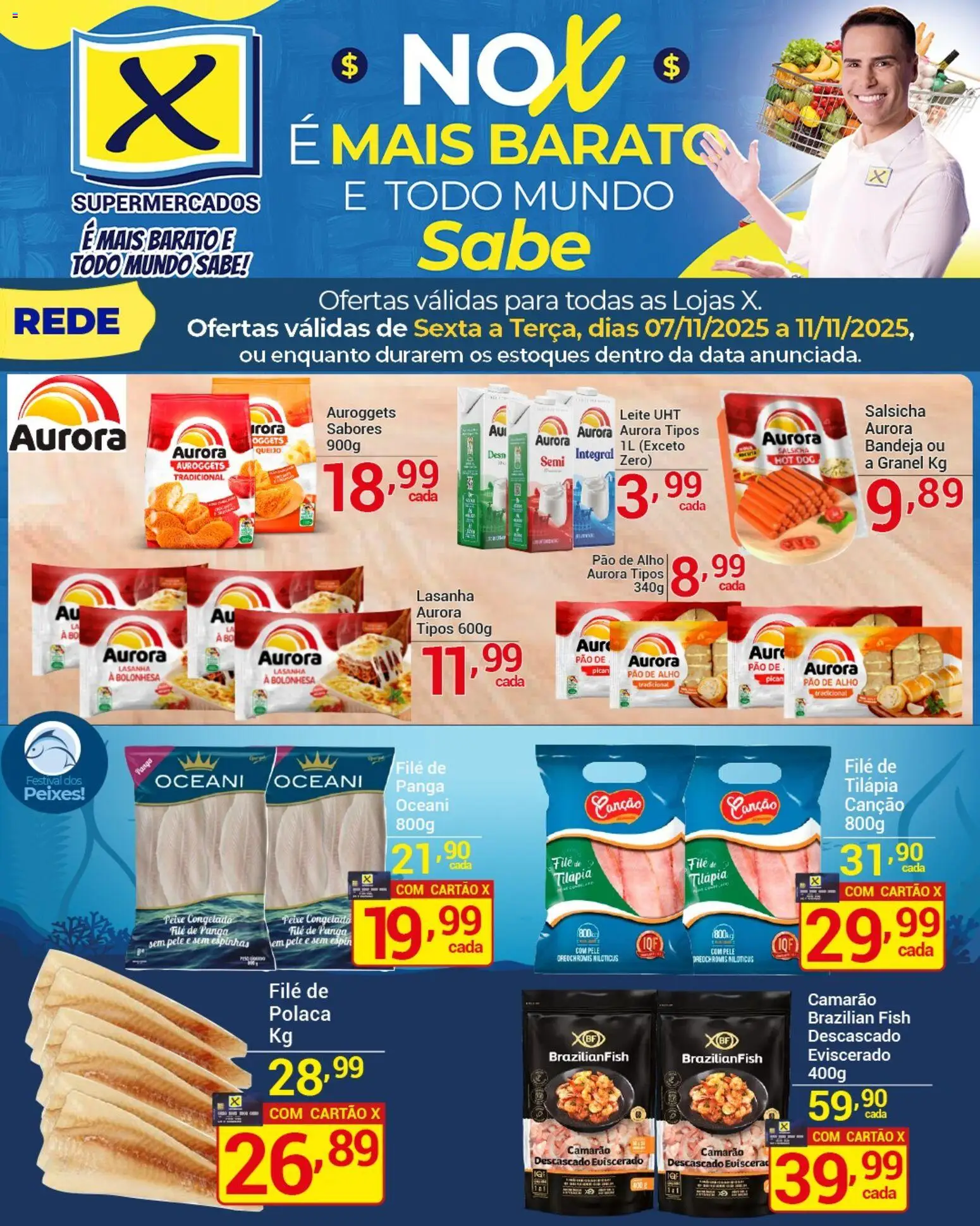 X Supermercados Folheto - válido de 07.11.2025 | Página: 3 | Produtos: Pao de alho, Leite, Tilápia, File de polaca