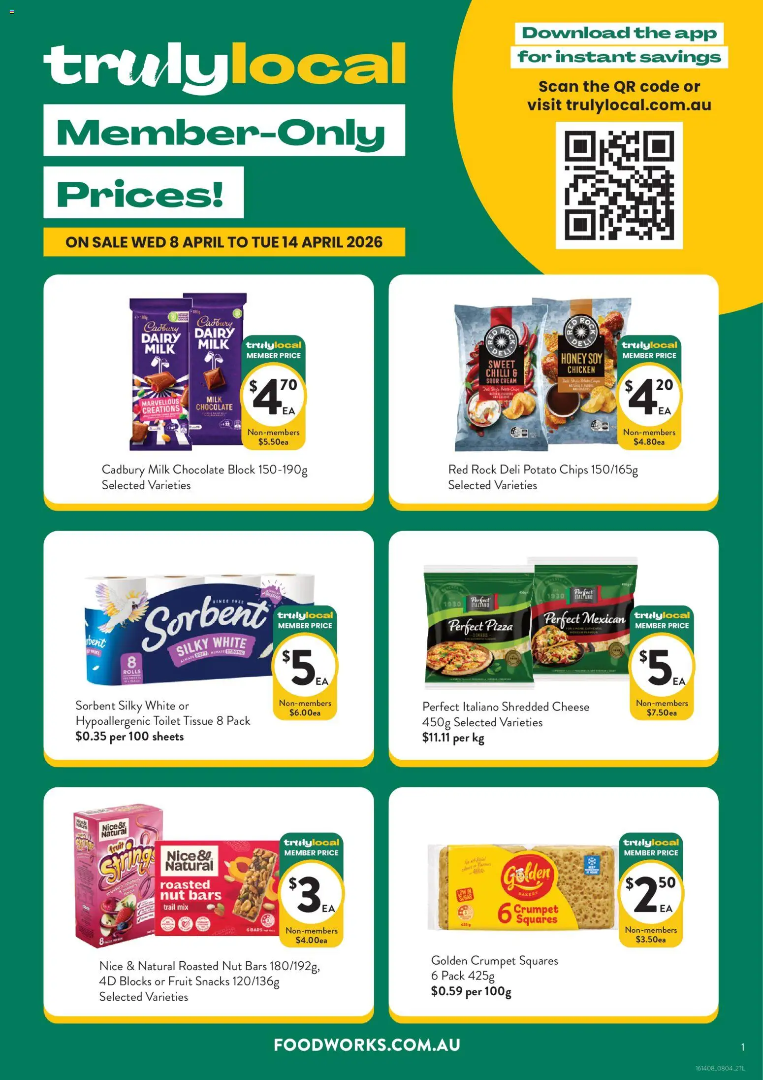 Foodworks catalogue - valid from 08.04.2026 | Page: 1 | Products: Chocolate, Sour cream, Chips, Bakery