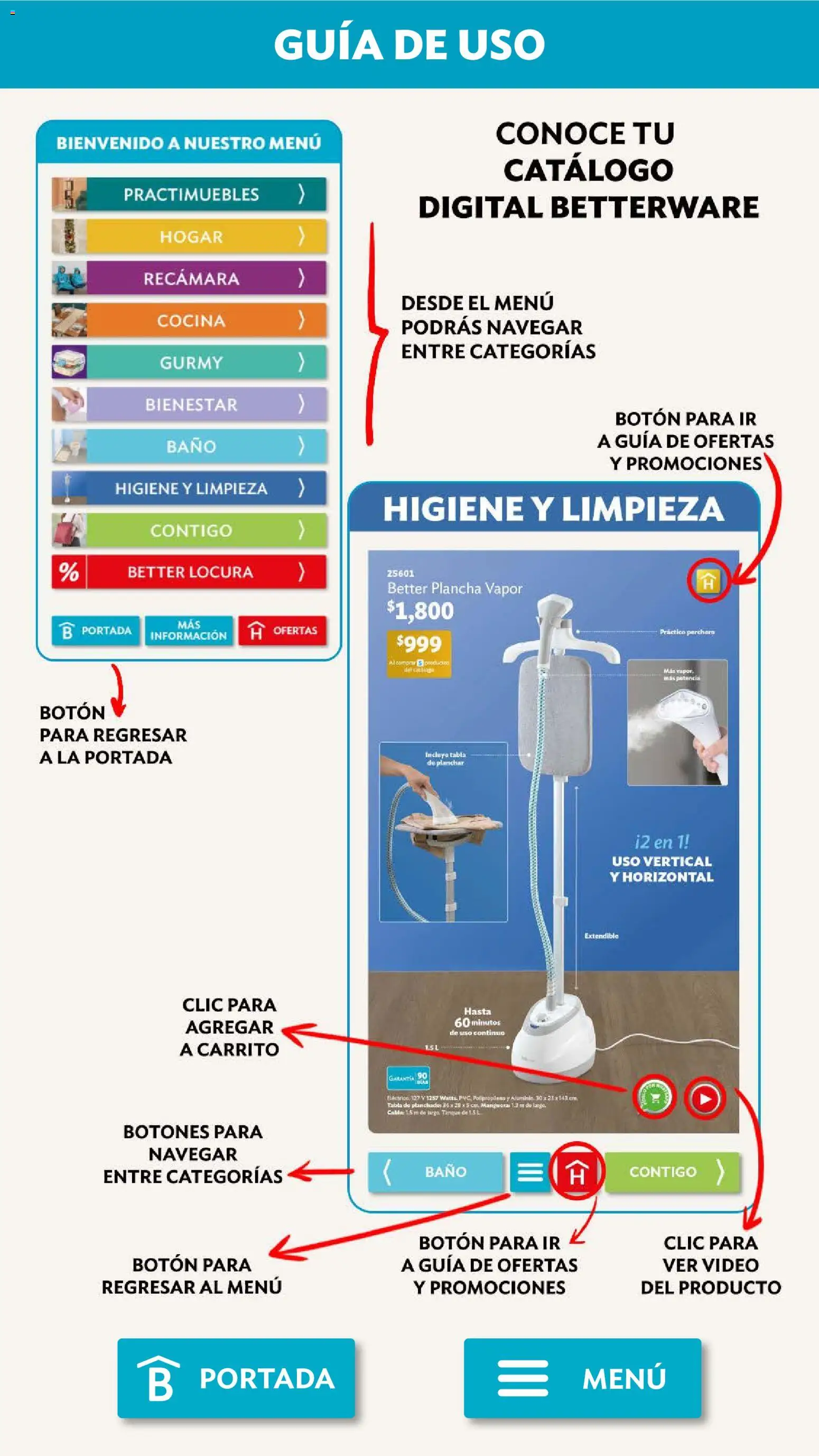 Nuevas ofertas de Betterware válidas en toda la República Mexicana desde el 03.11.2025. ¡Encuentra las mejores ofertas en Betterware campaña 11 2025! | Página: 122 | Productos: Cocina, Plancha, Baño, Video