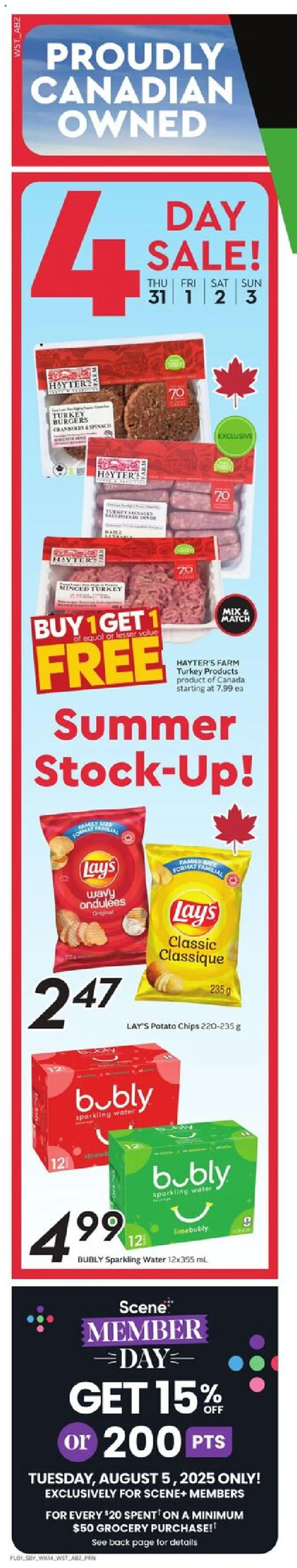 Sobeys flyer valid from 31.07.2025 | Page: 2 | Products: Chips, Turkey