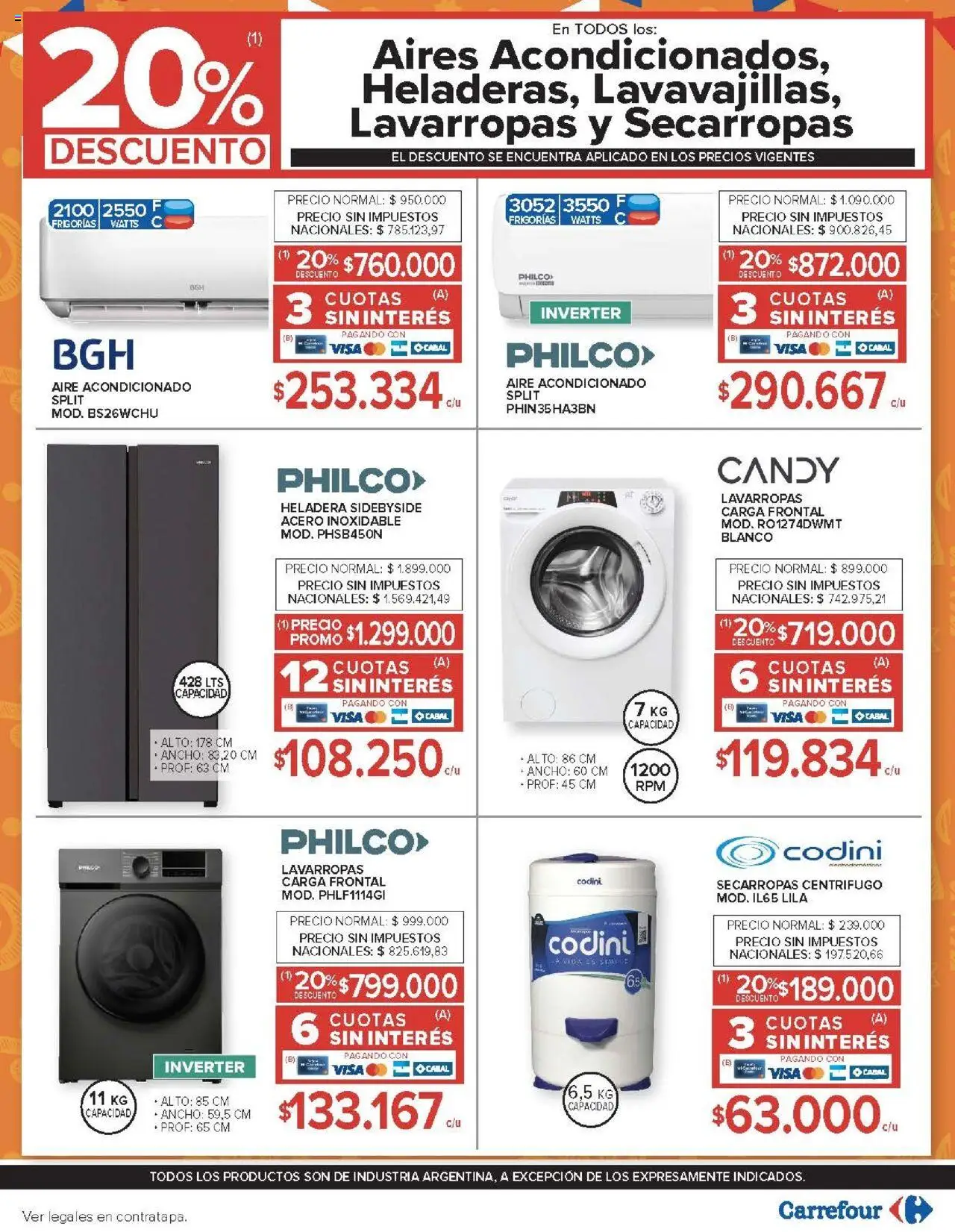 Carrefour ofertas │ válido desde el 19.08.2025 | Página: 26 | Productos: Aire acondicionado, Lavarropas, Heladera