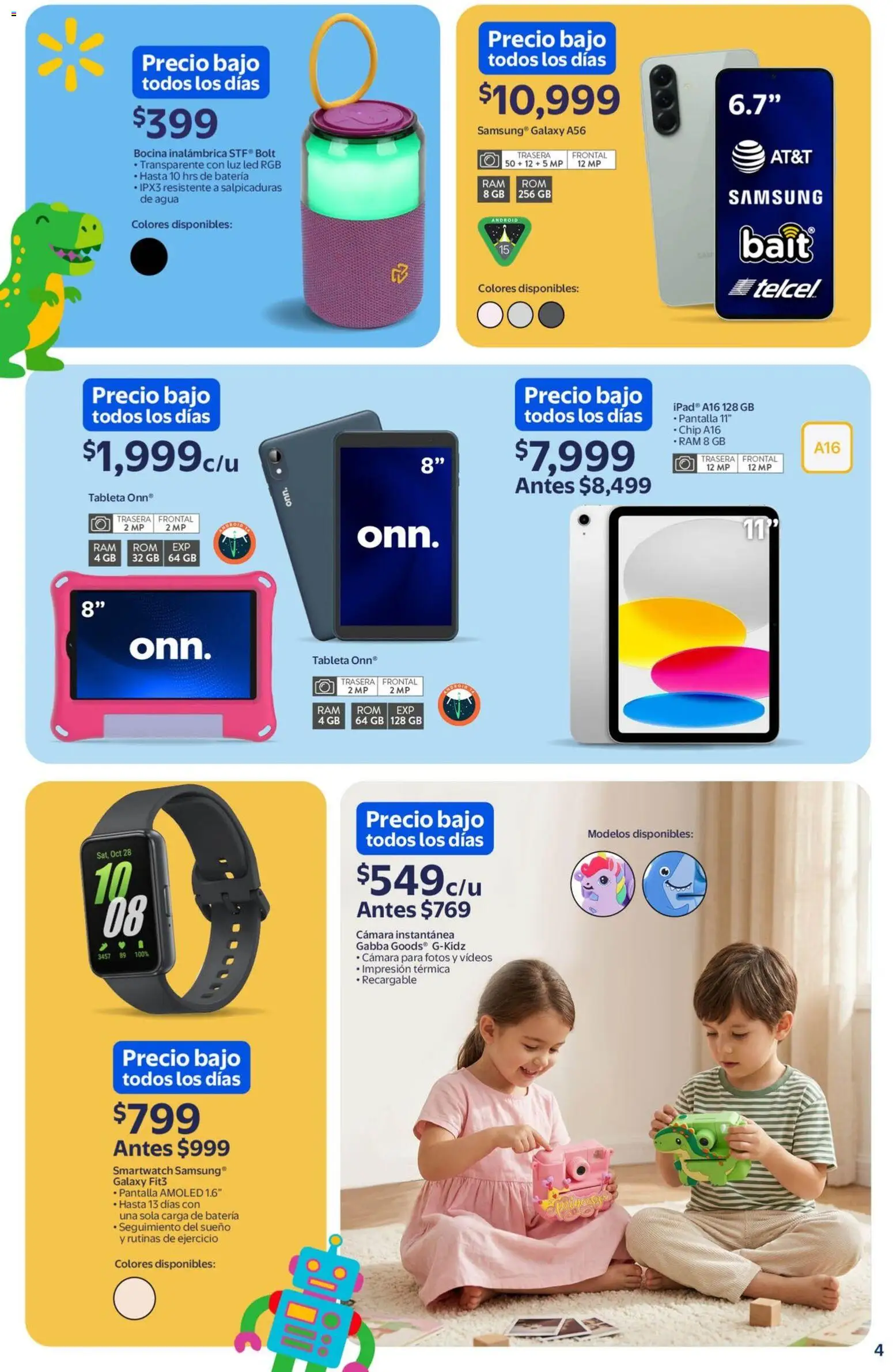 Nuevas ofertas de Walmart válidas en toda la República Mexicana desde el 10.04.2026. ¡Encuentra las mejores ofertas en Walmart folleto Los regalos favoritos de los niños! | Página: 4 | Productos: Agua, Cámara, Bocina, Tableta