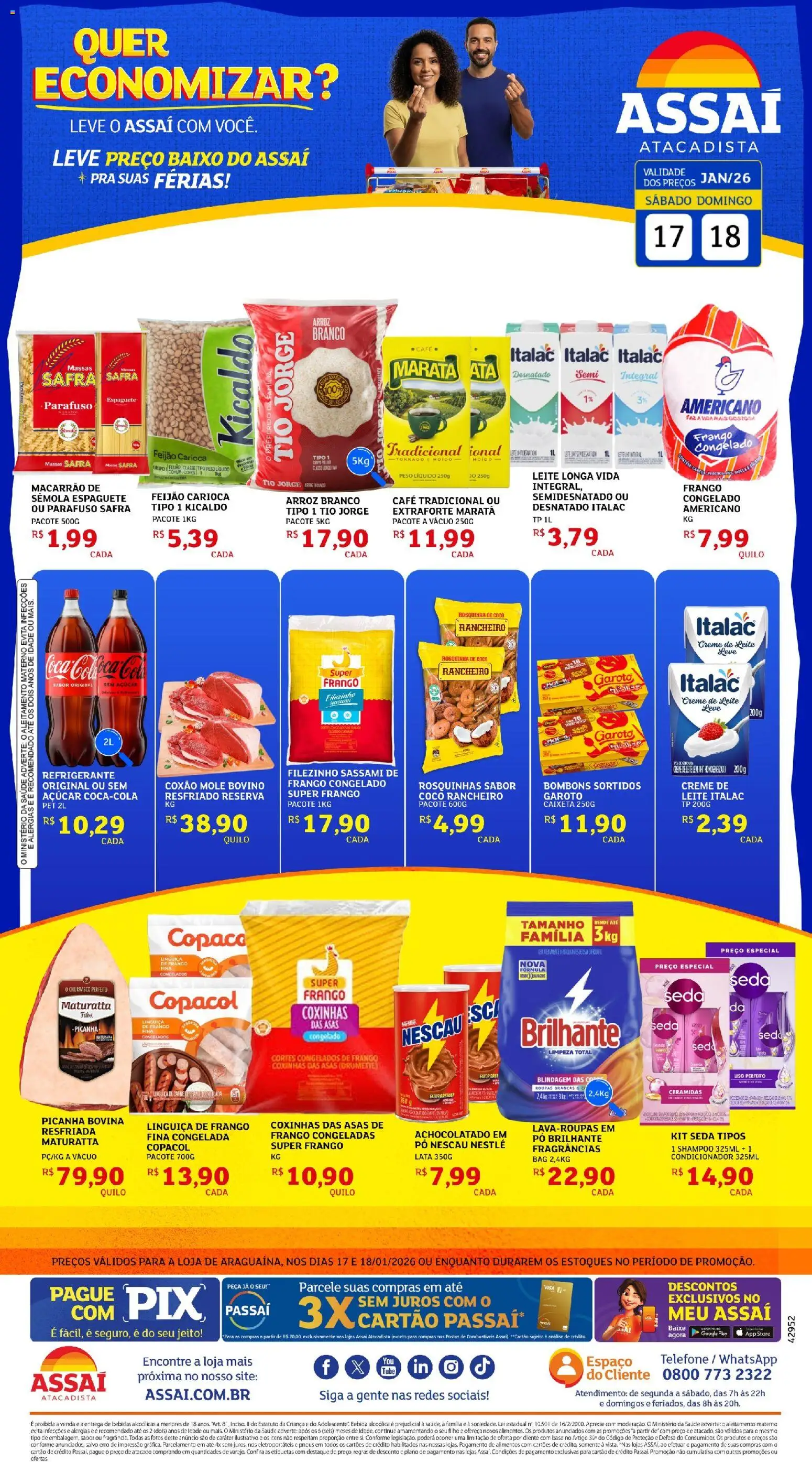 Assaí Atacadista Folheto - válido de 17.01.2026 | Página: 1 | Produtos: Coco, Arroz, Creme, Refrigerante