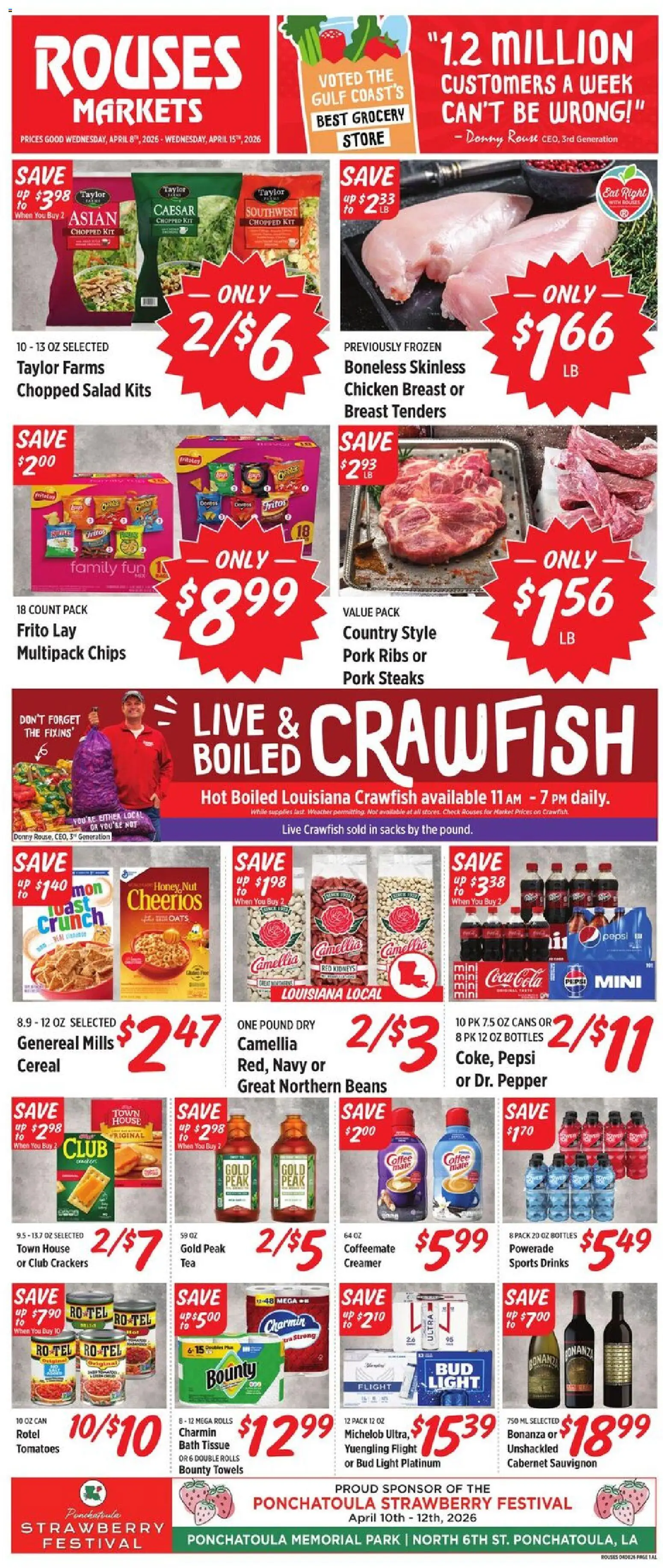 Rouses Weekly Ad - AL - valid from 08.04.2026 | Page: 1 | Products: Coffee, Pork, Tomatoes, Pepper