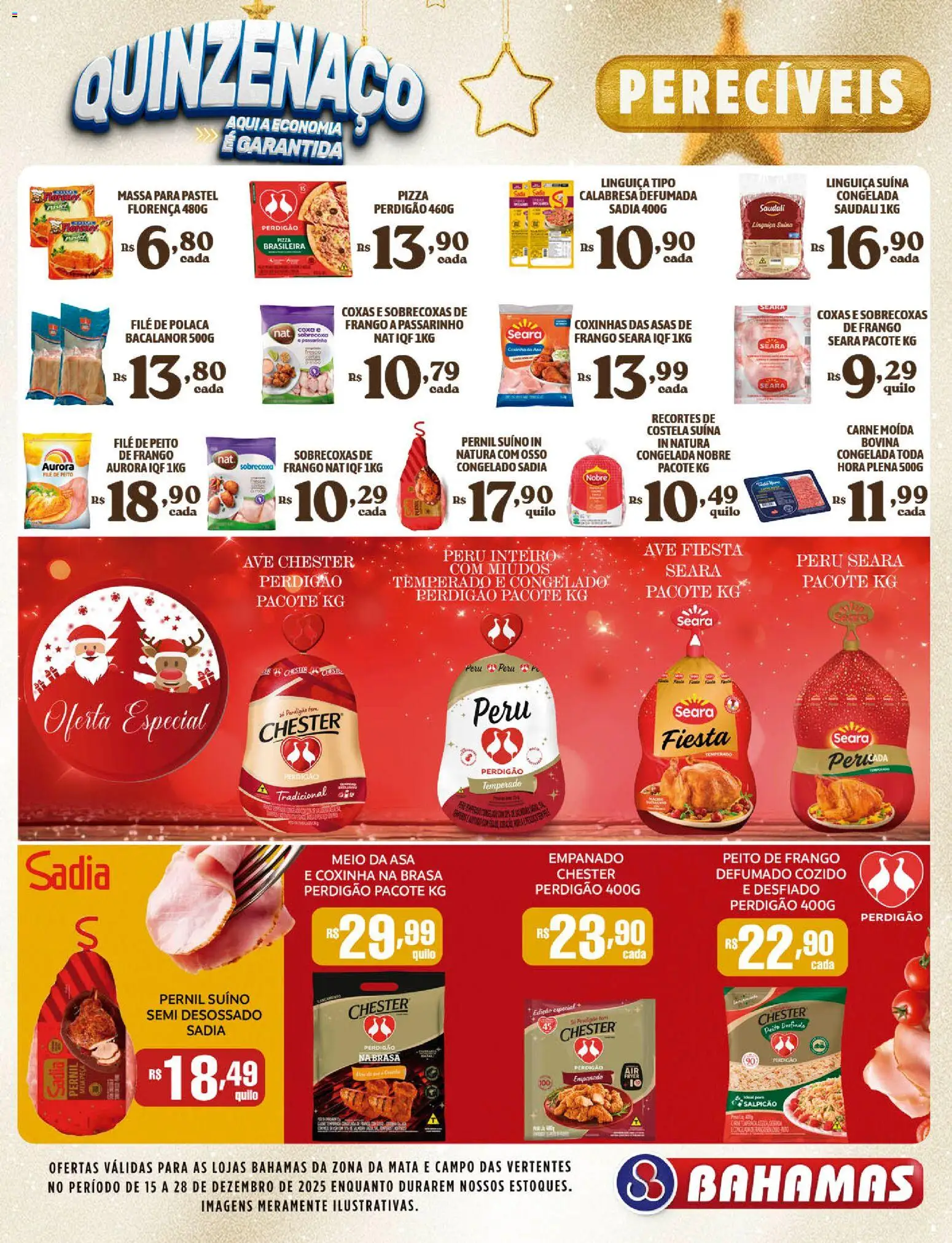 Bahamas Supermercados Folheto - válido de 15.12.2025 | Página: 9 | Produtos: Linguiça, Pizza, Carne, Peito de frango