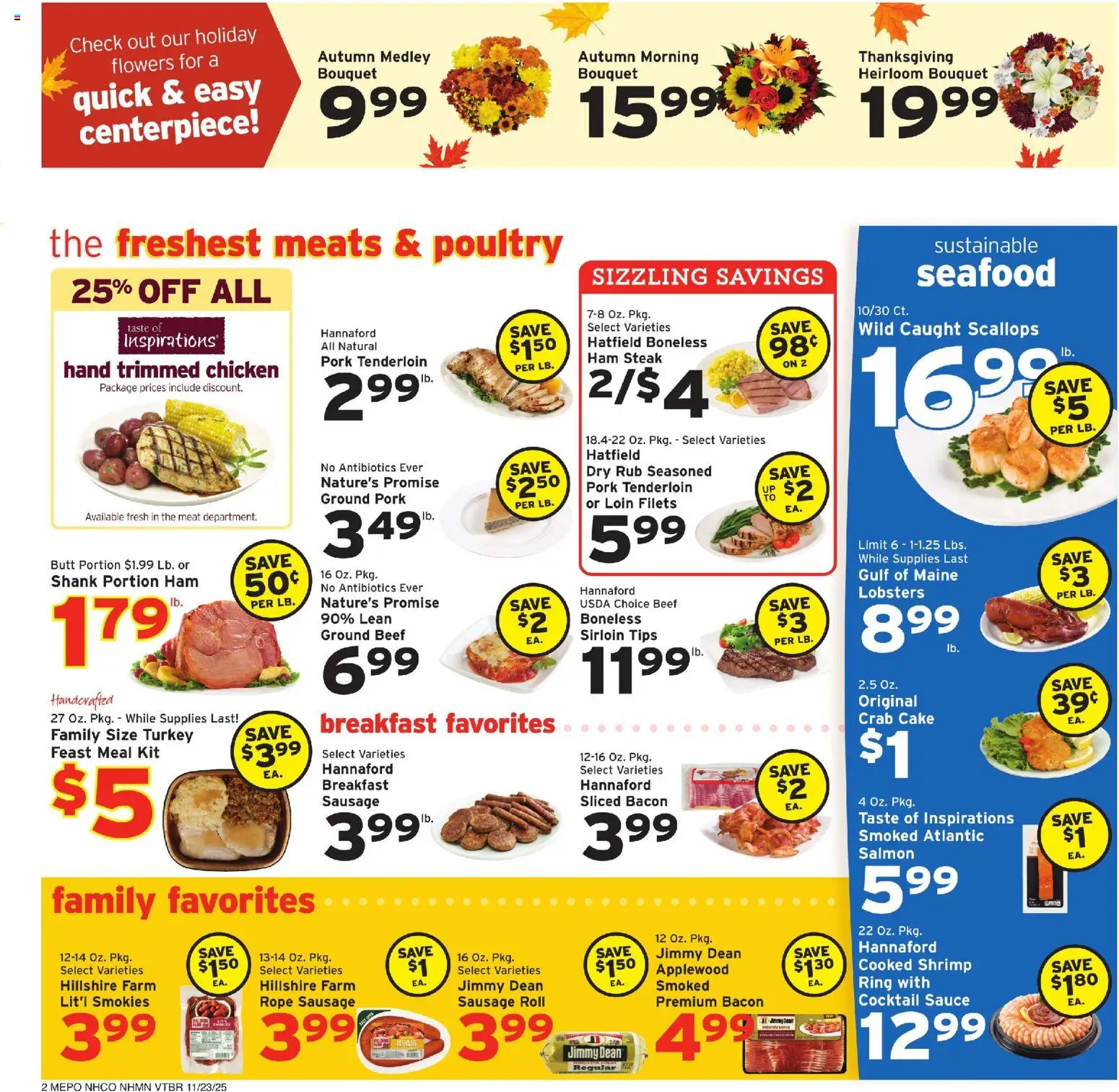 Hannaford Weekly Ad - valid from 23.11.2025 | Page: 2 | Products: Pork, Seafood, Sausage, Poultry