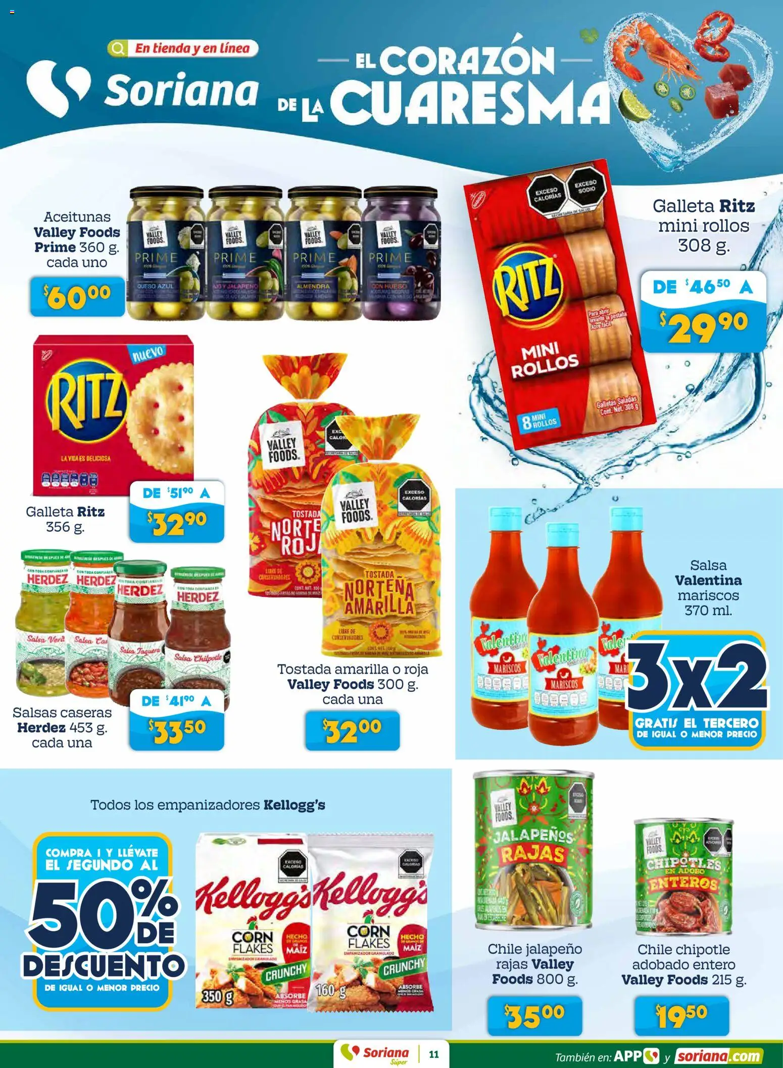 Nuevas ofertas de Soriana válidas en toda la República Mexicana desde el 27.02.2026. ¡Encuentra las mejores ofertas en Soriana Preciazazaso Súper: Coah, Tamaulipas! | Página: 11 | Productos: Aceitunas, Queso, Almendra, Galletas