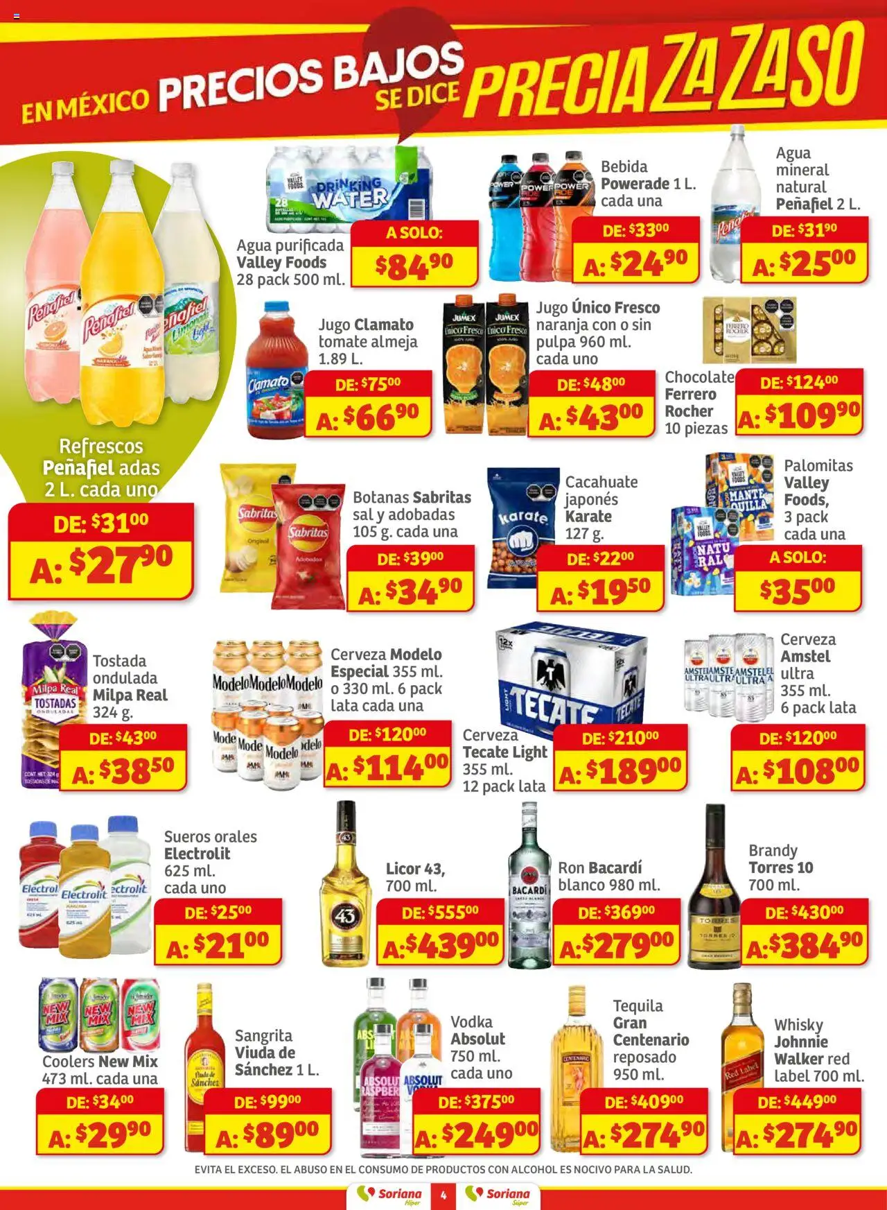 Nuevas ofertas de Soriana válidas en toda la República Mexicana desde el 16.10.2025. ¡Encuentra las mejores ofertas en Soriana - Preciazazaso Súper: Ags, Col, Gto, Jal, Mich! | Página: 4 | Productos: Cacahuate, Tomate, Tequila, Whisky