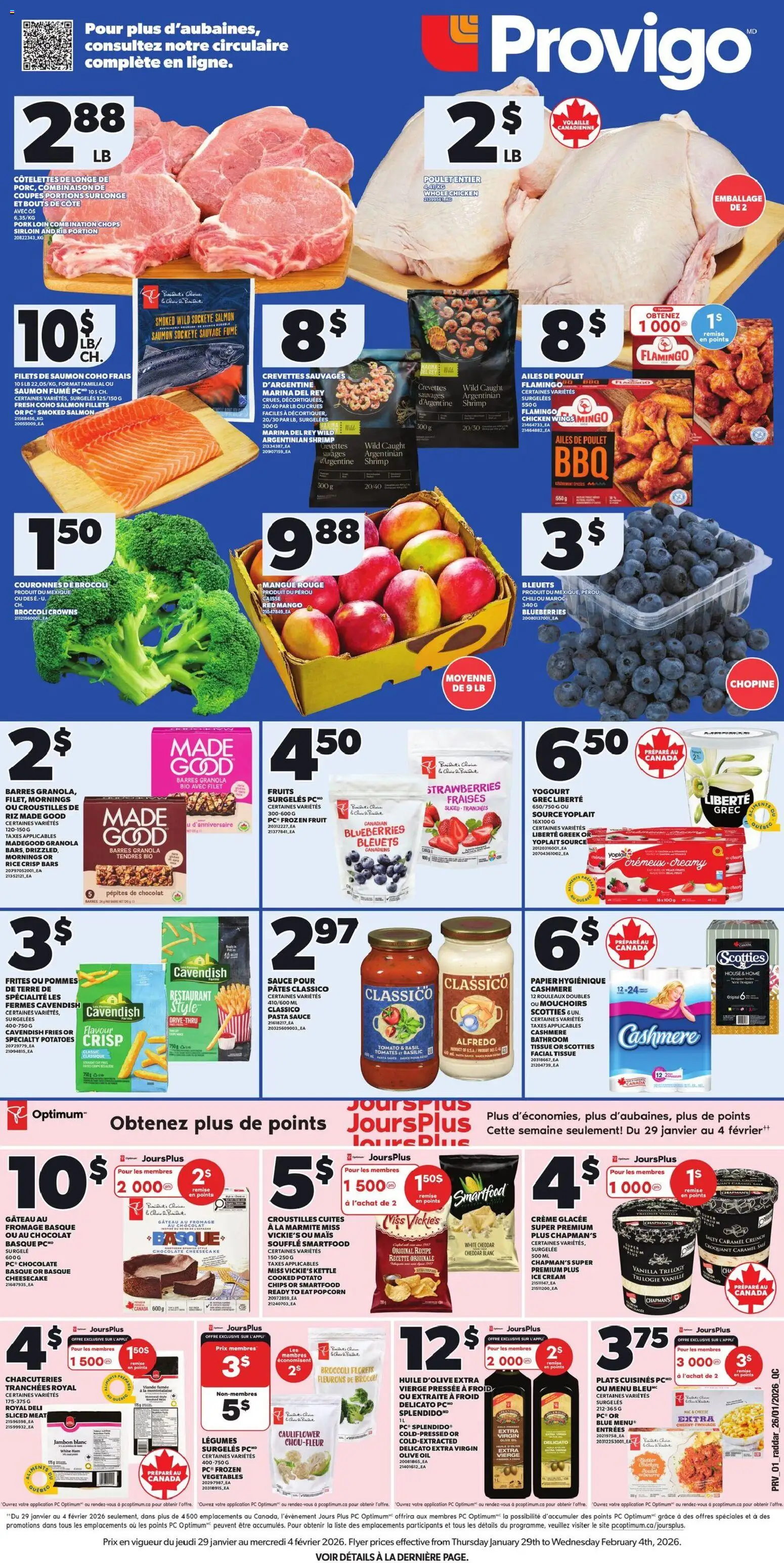 Provigo flyer valid from 29.01.2026 | Page: 1 | Products: Ice cream, Chicken wings, Chicken, Pork