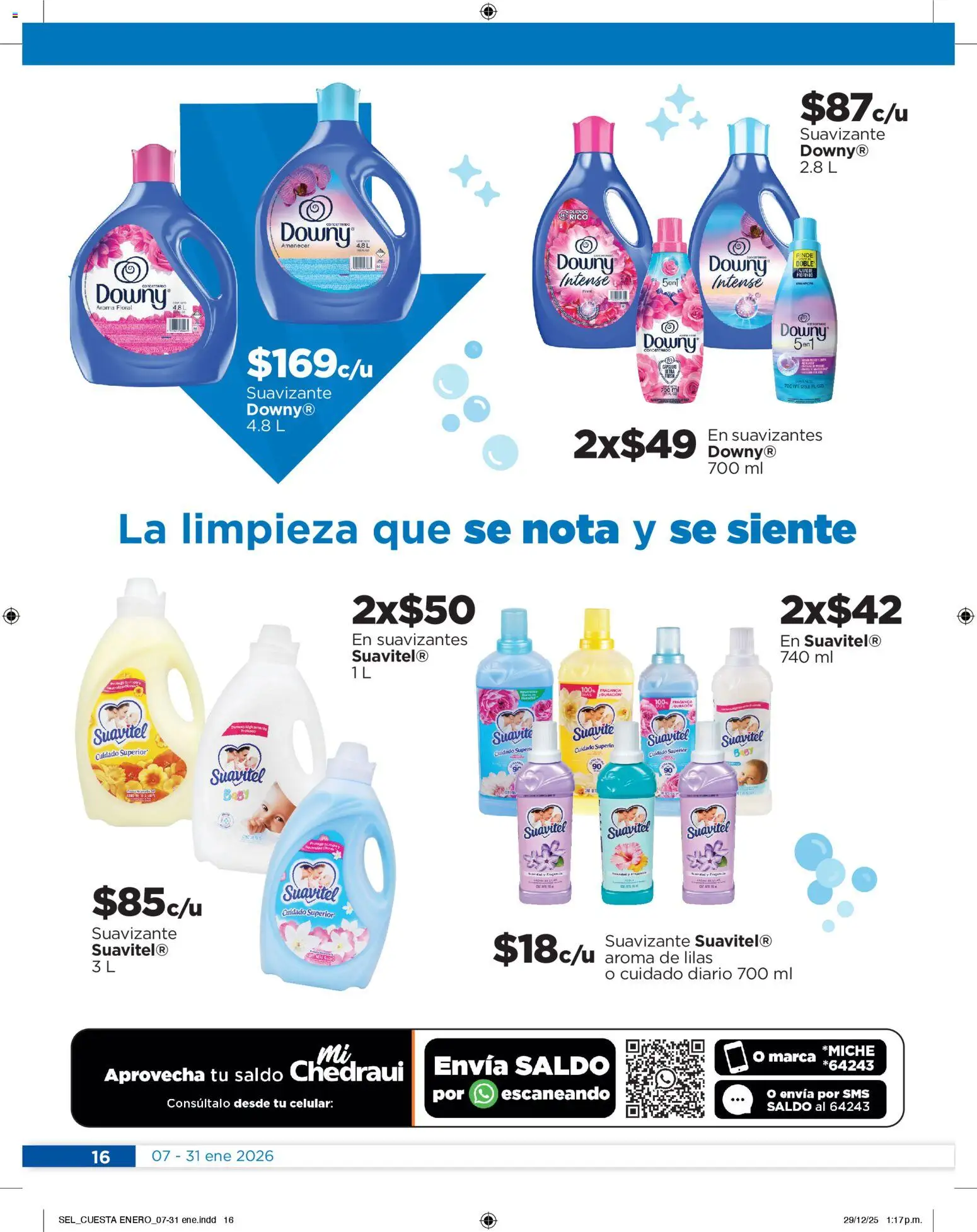 Nuevas ofertas de Chedraui válidas en toda la República Mexicana desde el 07.01.2026. ¡Encuentra las mejores ofertas en Chedraui folleto Llevarte más cuesta menos! | Página: 16 | Productos: Suavizante, Fragancia