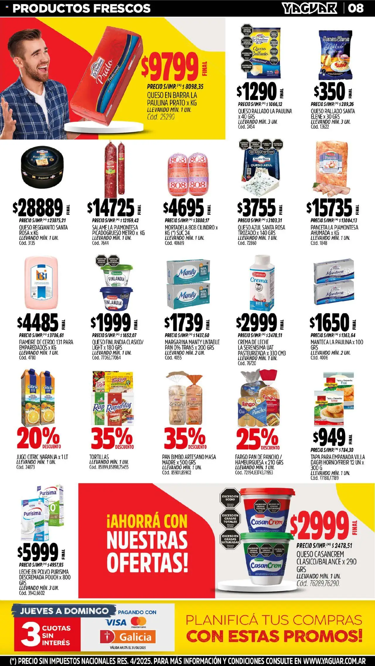 Yaguar catálogo │ válido desde el 18.08.2025 | Página: 8 | Productos: Manteca, Queso, Salame, Cerdo