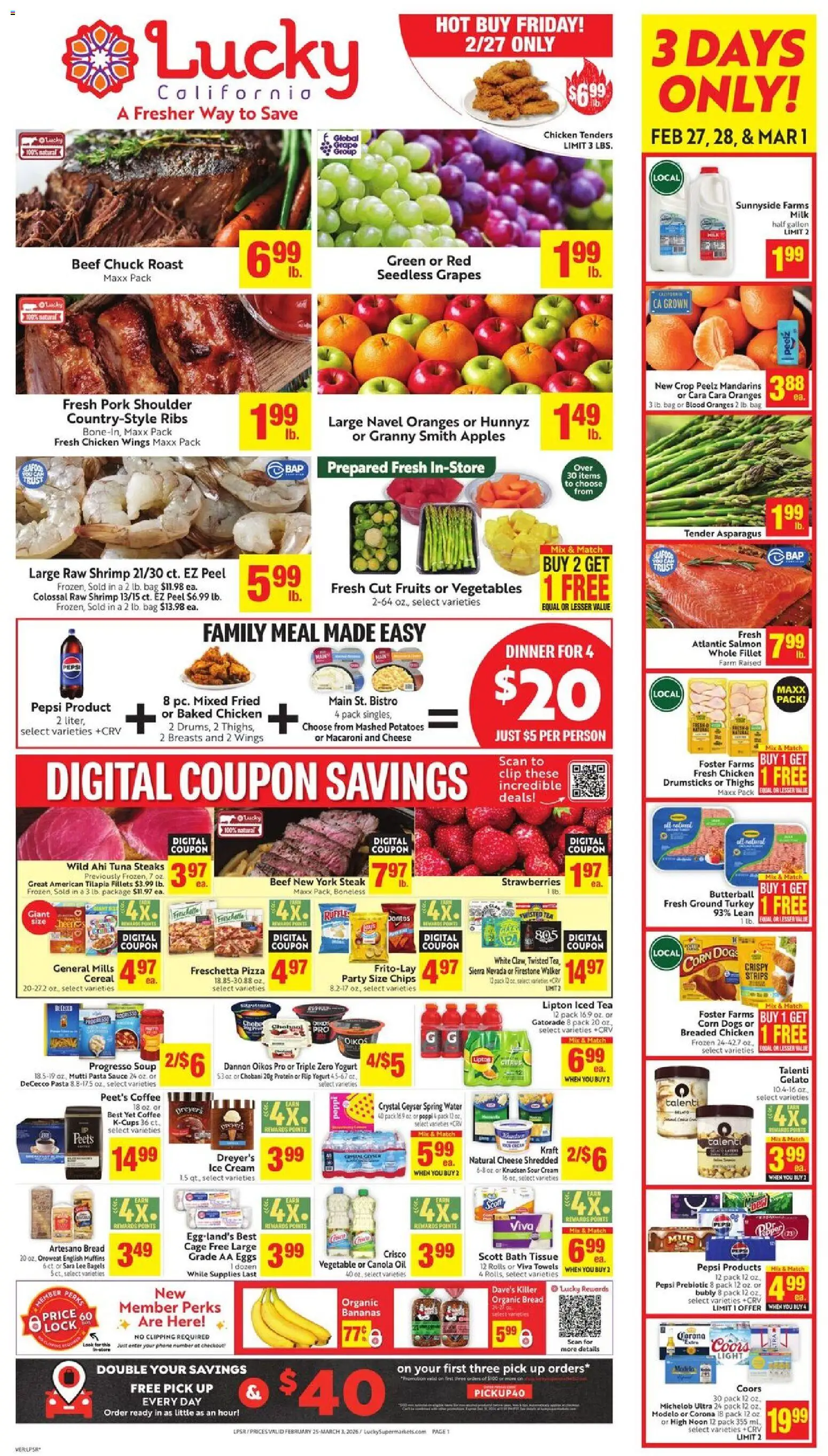 Lucky Supermarkets Weekly - AK - valid from 25.02.2026 | Page: 1 | Products: Yogurt, Oil, Pizza, Chips