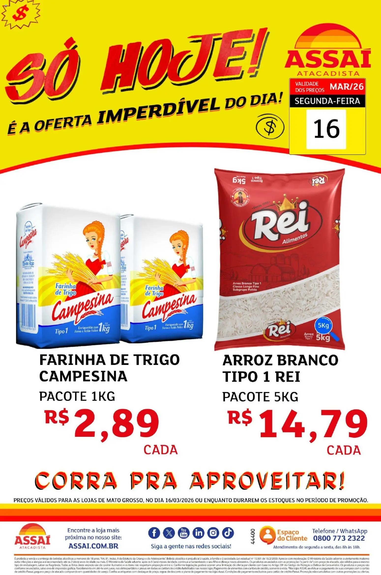 Assaí Atacadista Folheto - válido de 16.03.2026 | Página: 1 | Produtos: Ferro, Farinha de trigo, Pneus, Arroz