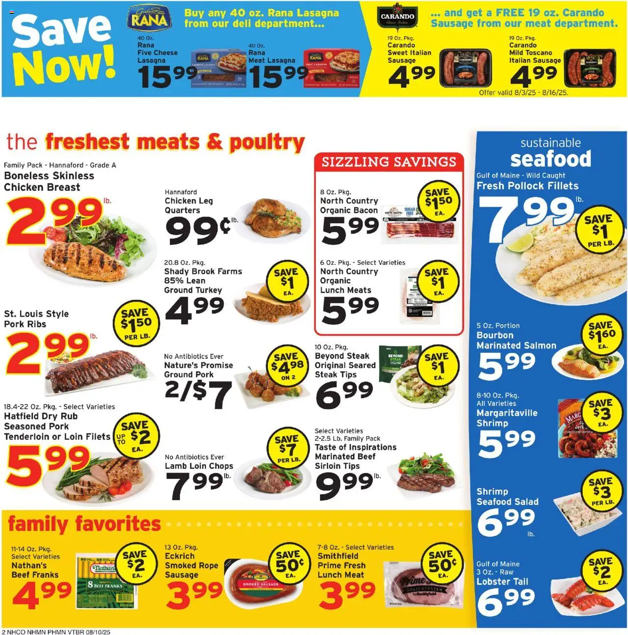 Hannaford Weekly Ad - valid from 10.08.2025 | Page: 2 | Products: Cheese, Pork, Sausage, Poultry