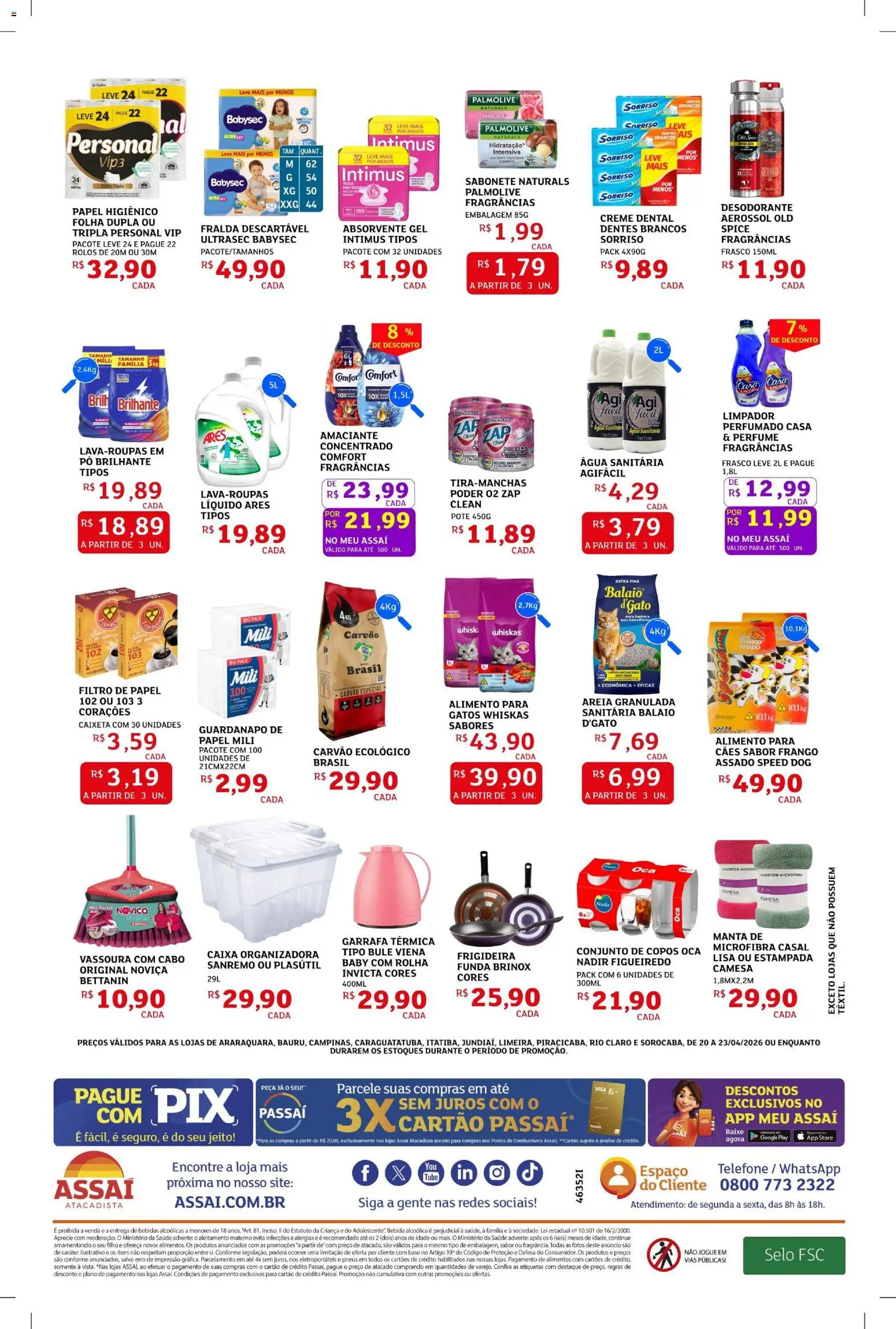 Assaí Atacadista Folheto - válido de 20.04.2026 | Página: 4 | Produtos: Filtro de papel, Sabonete, Absorvente, Cabo