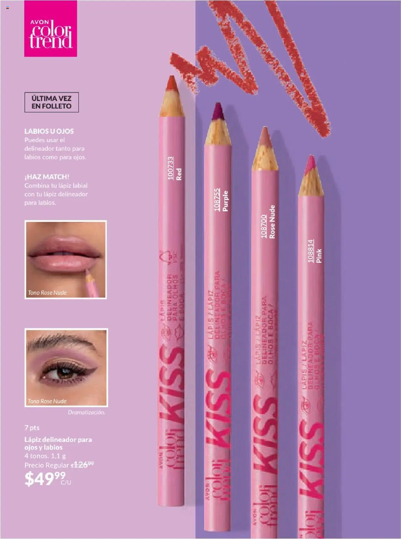 Nuevas ofertas de AVON válidas en toda la República Mexicana desde el 17.03.2025. ¡Encuentra las mejores ofertas en AVON campaña 7 2025! | Página: 72 | Productos: Delineador, Lápiz labial