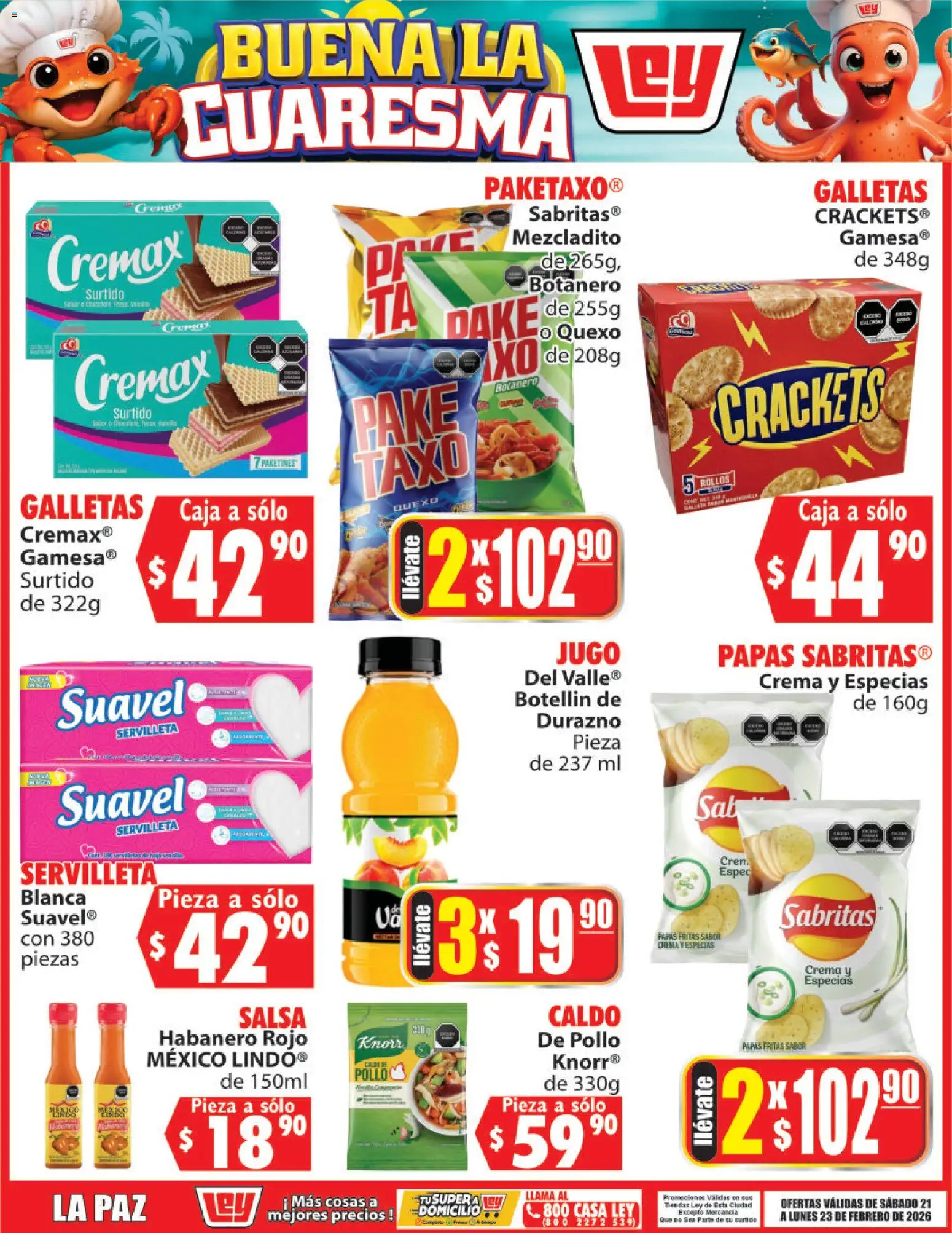 Nuevas ofertas de Casa Ley válidas en toda la República Mexicana desde el 21.02.2026. ¡Encuentra las mejores ofertas en Casa Ley folleto Buena la Cuaresma! | Página: 10 | Productos: Pollo, Durazno, Crema, Papas fritas