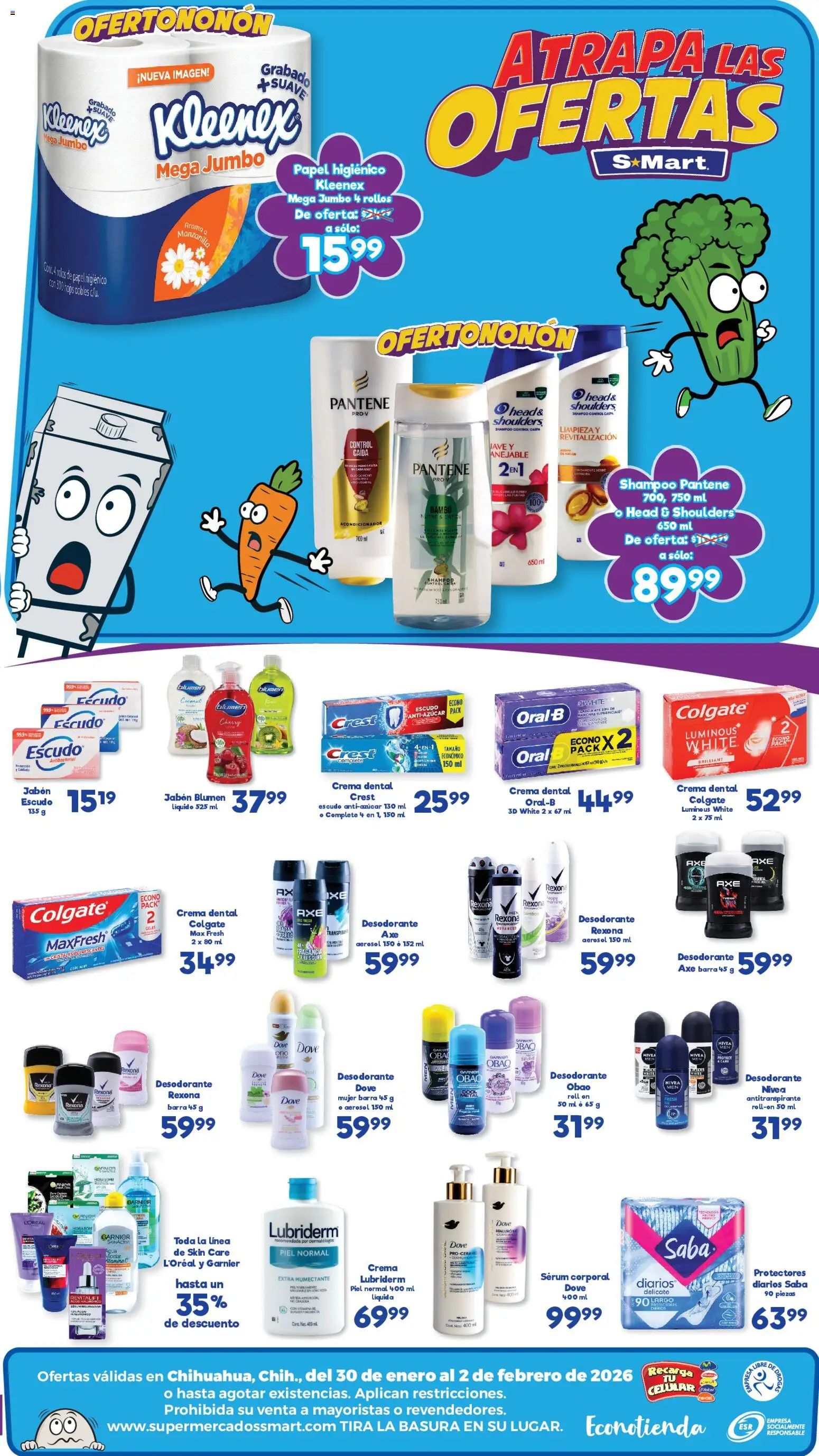 Nuevas ofertas de S-Mart válidas en toda la República Mexicana desde el 30.01.2026. ¡Encuentra las mejores ofertas en S-Mart folleto Ofertas de feria Chihuahua! | Página: 2 | Productos: Jabón líquido, Protectores diarios, Barra, Body