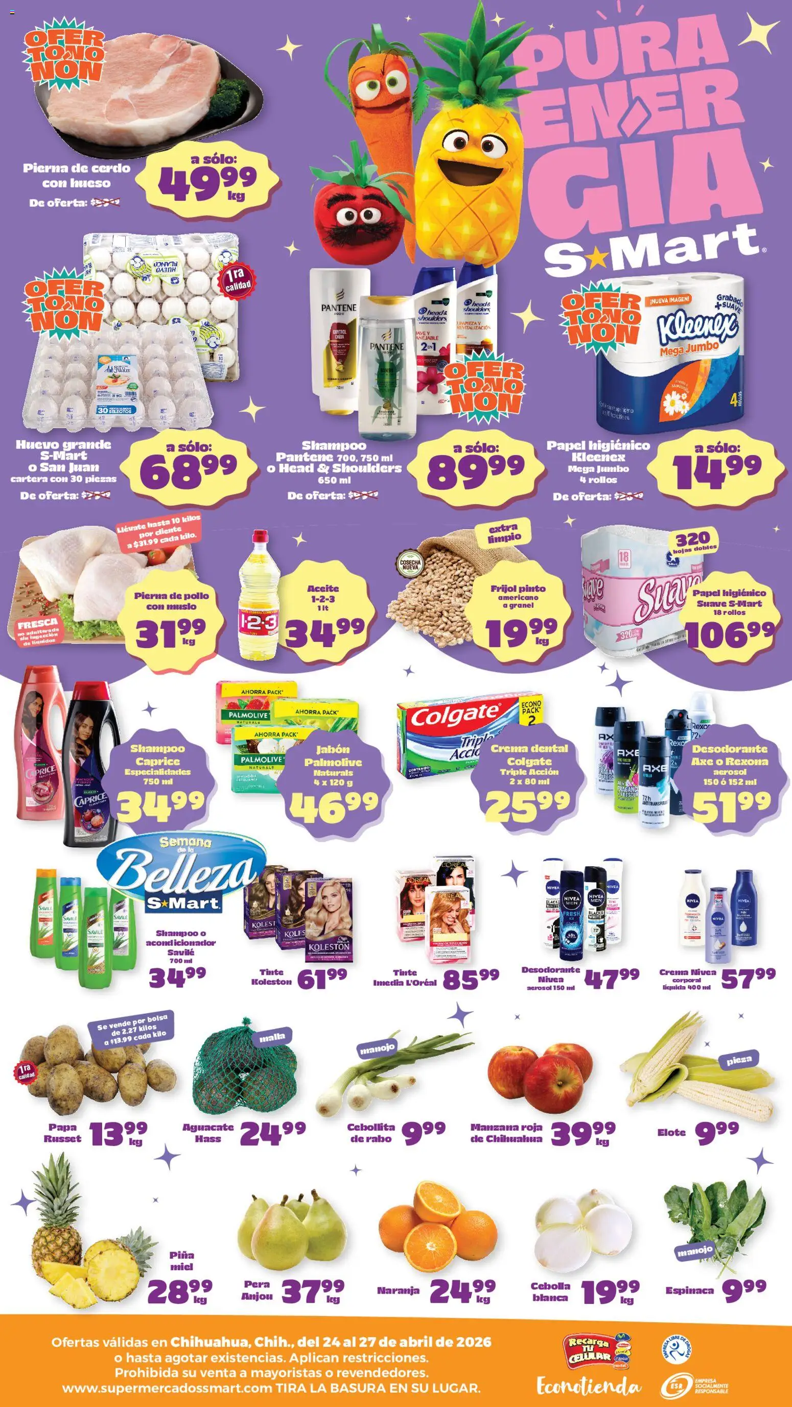 Nuevas ofertas de S-Mart válidas en toda la República Mexicana desde el 24.04.2026. ¡Encuentra las mejores ofertas en S-Mart folleto Chihuahua! | Página: 2 | Productos: Desodorante, Crema, Piña, Papel higiénico