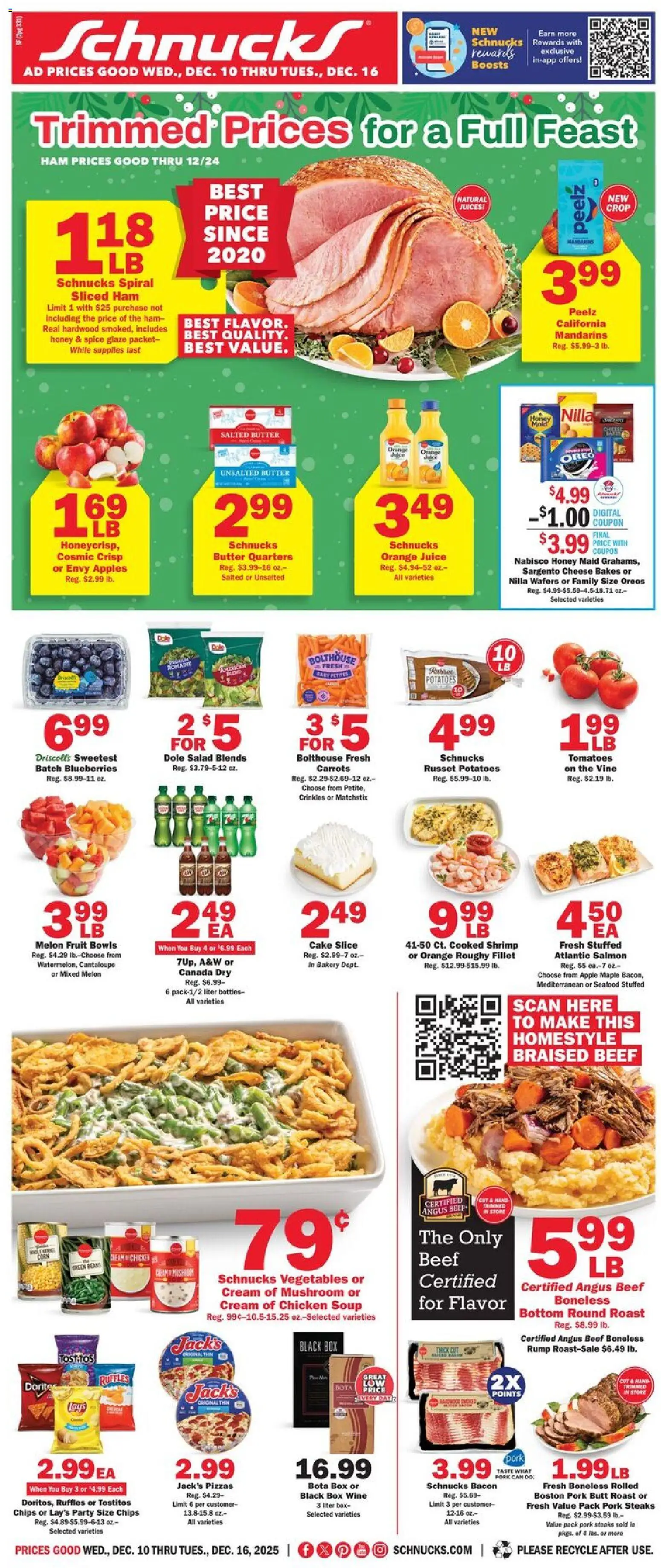 Schnucks Ad - valid from 10.12.2025 | Page: 1 | Products: Cheese, Ham, Beef, Chips