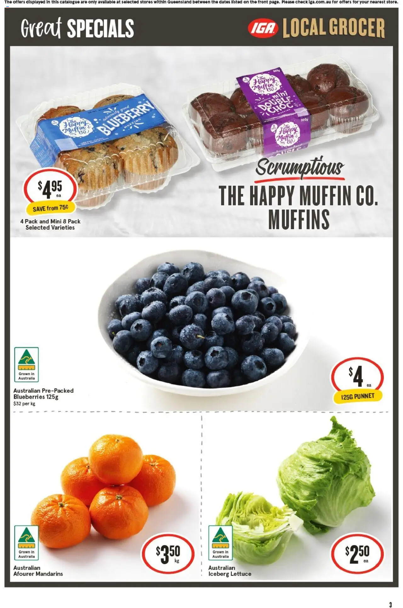IGA catalogue - valid from 17.09.2025 | Page: 3 | Products: Lettuce, Muffins, Mandarins, Blueberries