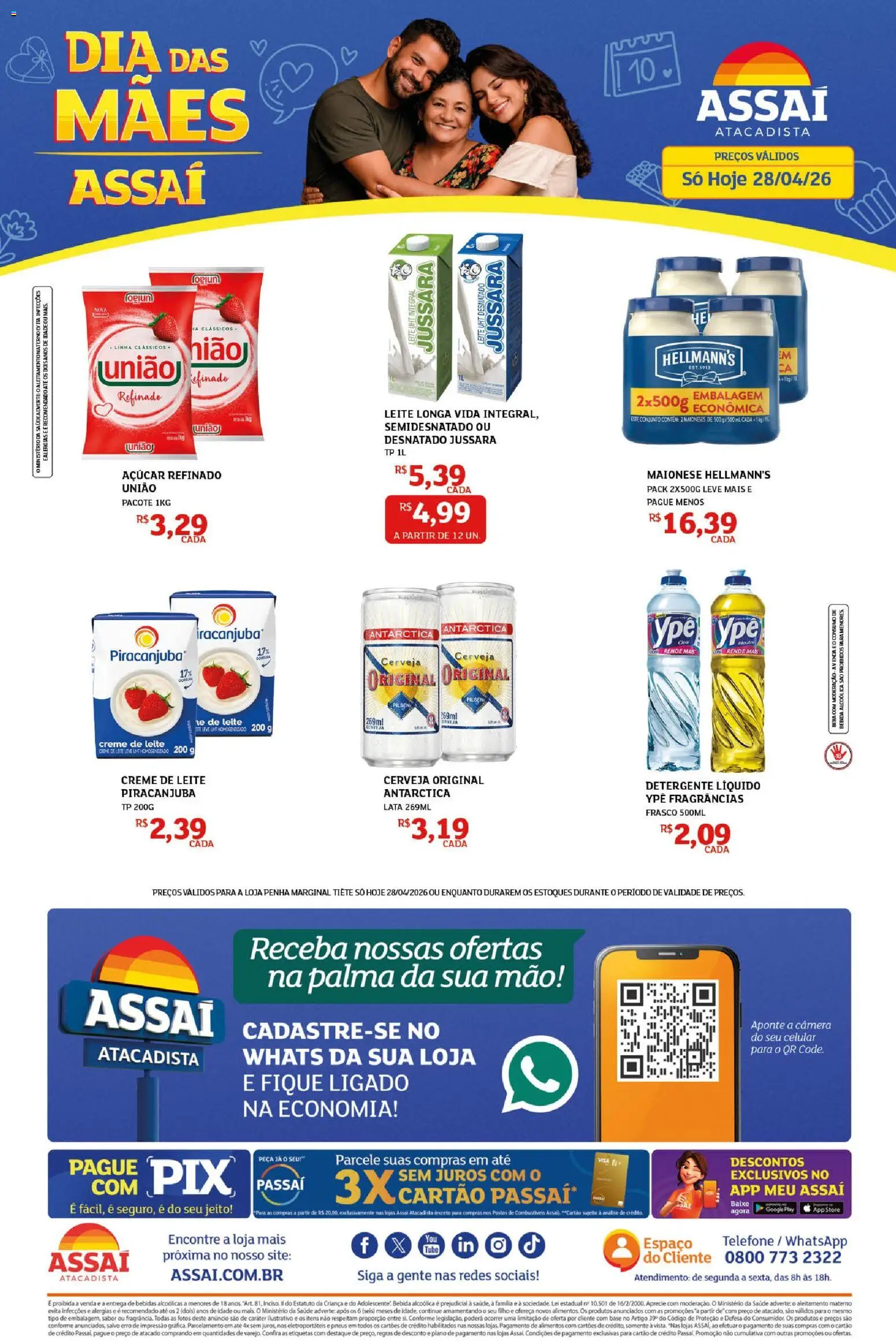 Assaí Atacadista Folheto - válido de 28.04.2026 | Página: 1 | Produtos: Detergente, Telefone, Creme de leite, Câmera