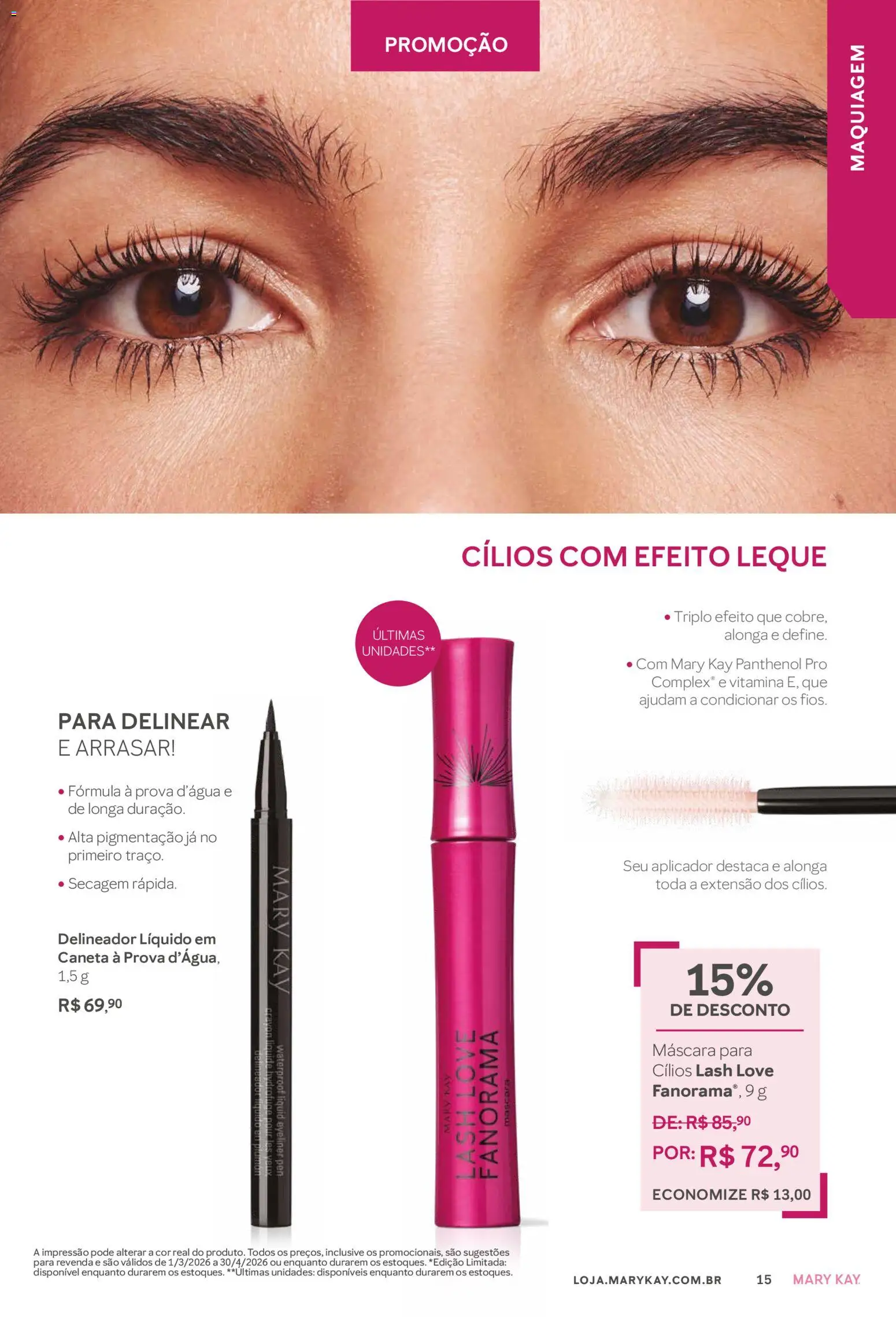 Mary Kay Folheto - válido de 01.03.2026 | Página: 15 | Produtos: Maquiagem, Delineador, Caneta