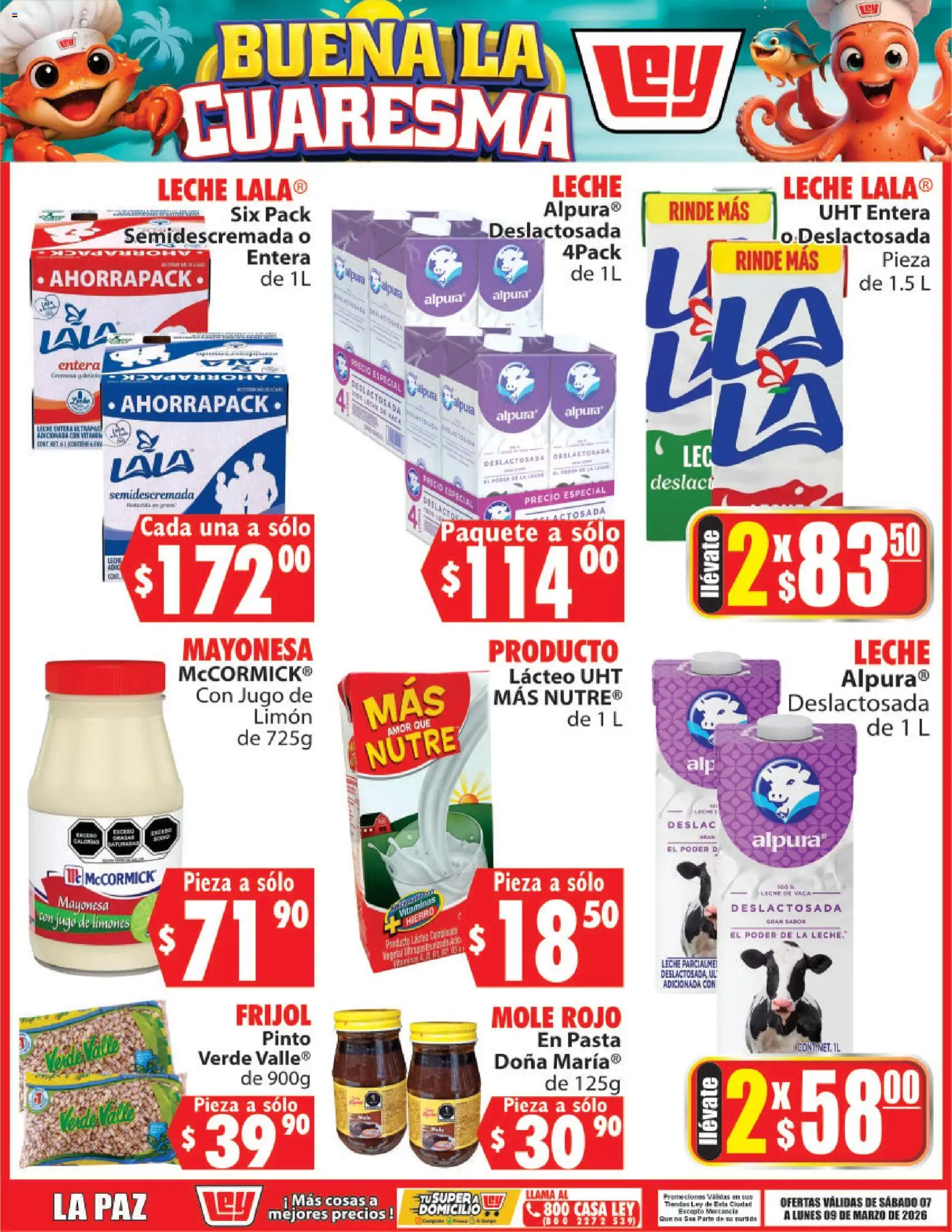 Nuevas ofertas de Casa Ley válidas en toda la República Mexicana desde el 07.03.2026. ¡Encuentra las mejores ofertas en Casa Ley folleto Buena la Cuaresma! | Página: 4 | Productos: Mayonesa, Leche, Jugo, Pasta