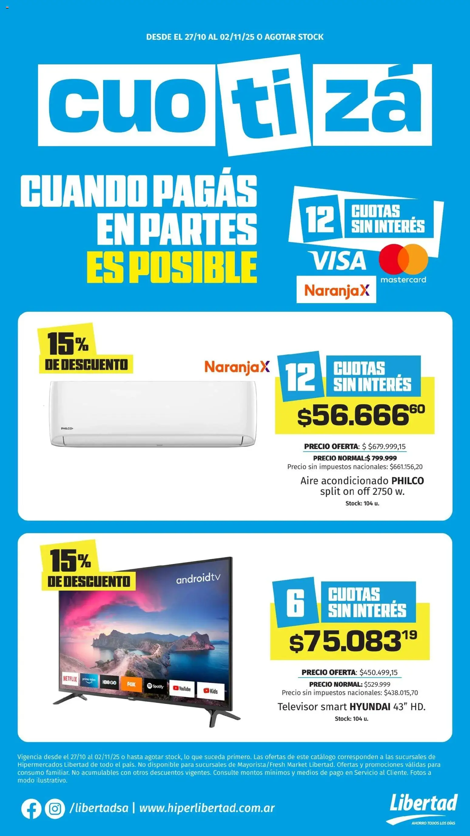 Hipermercado Libertad - CUOTIZÁ  │ válido desde el 27.10.2025 | Página: 1 | Productos: Televisor, Video, Aire acondicionado
