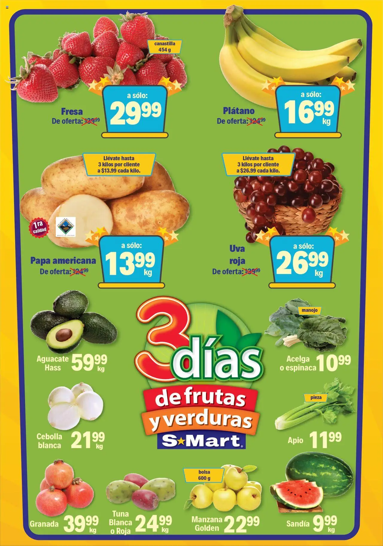 Nuevas ofertas de S-Mart válidas en toda la República Mexicana desde el 16.09.2025. ¡Encuentra las mejores ofertas en S-Mart - Folleto - Juarez! | Página: 1 | Productos: Fresa, Papa, Uva, Espinaca