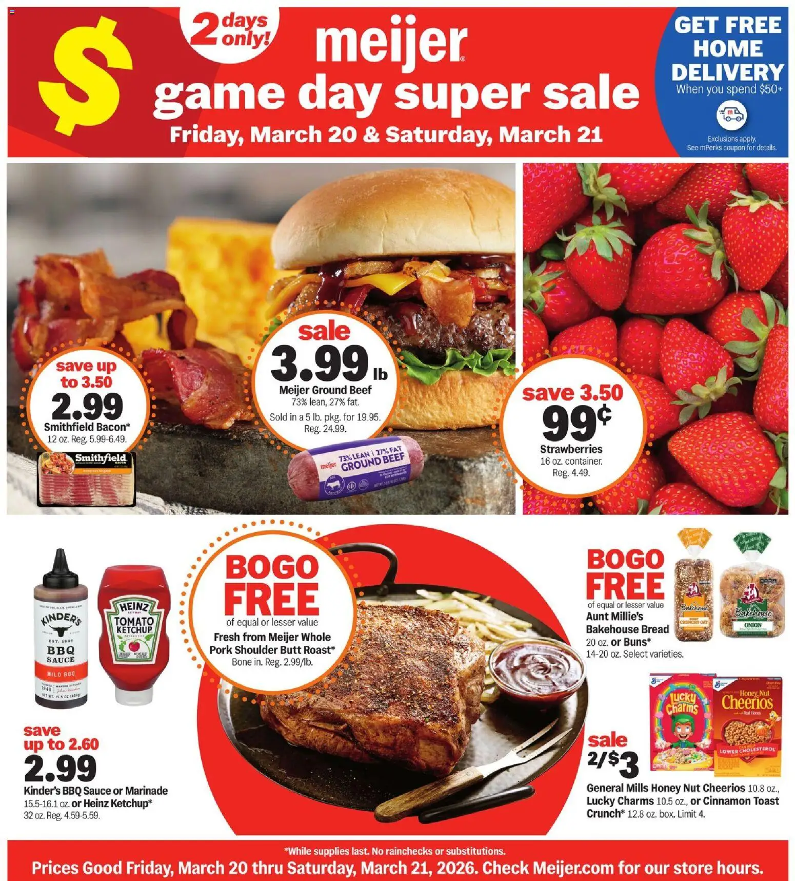 Meijer Super Sale - valid from 20.03.2026 | Page: 1 | Products: Beef, Strawberries, Sauce, Game