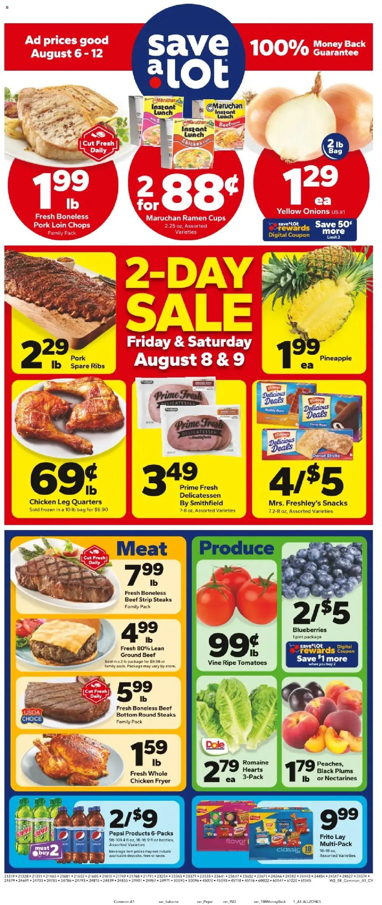 Save a Lot Weekly Ad - valid from 06.08.2025 | Page: 1 | Products: Pork, Tomatoes, Beef, Pineapple