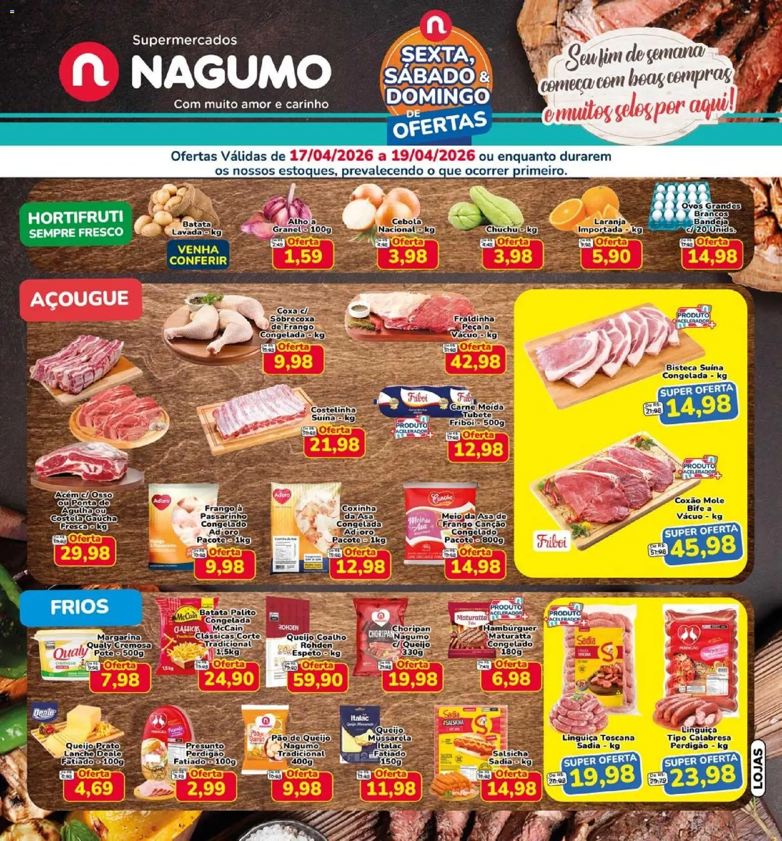Nagumo Folheto - válido de 17.04.2026 | Página: 1 | Produtos: Salsicha, Pão, Queijo coalho, Carne