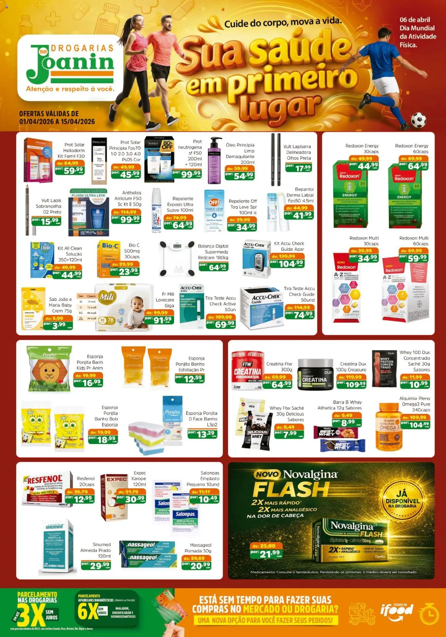 Supermercados Joanin Folheto - válido de 01.04.2026 | Página: 1 | Produtos: Ômega 3, Lápis, Demaquilante, Xarope