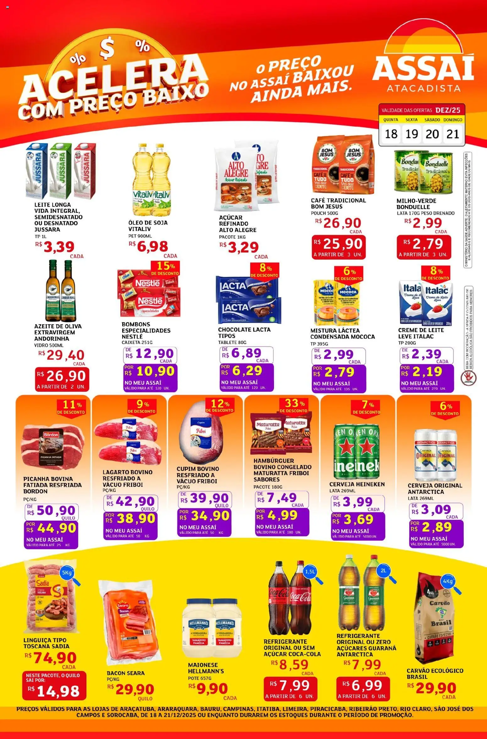 Assaí Atacadista Folheto - válido de 18.12.2025 | Página: 1 | Produtos: Linguiça, Chocolate, Hambúrguer, Açúcar