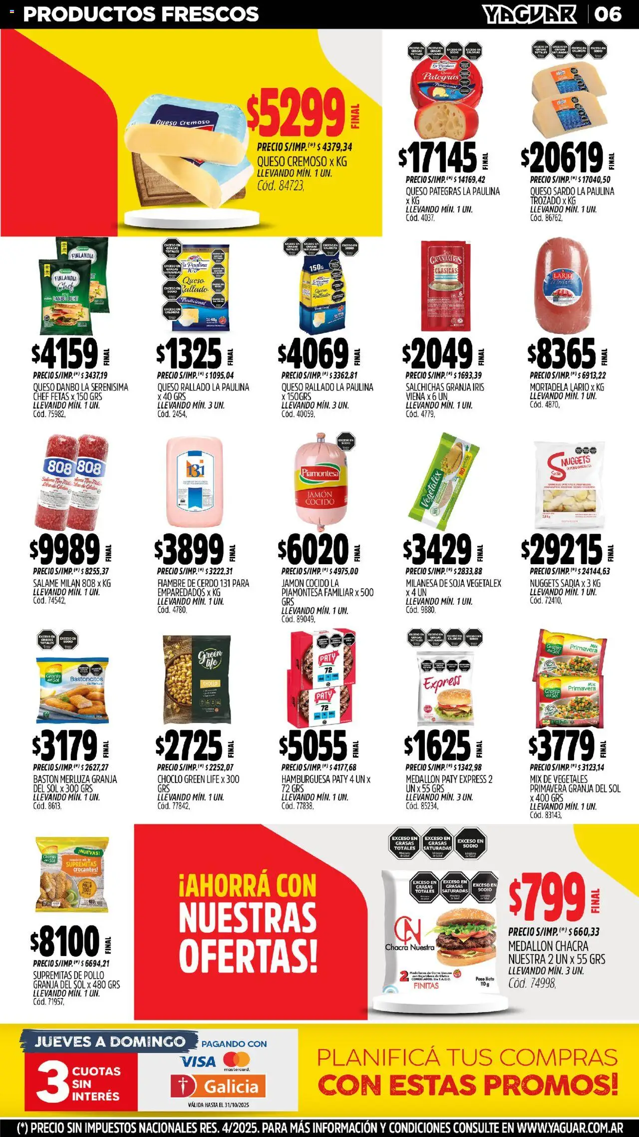 Yaguar - Chaco │ válido desde el 20.10.2025 | Página: 5 | Productos: Pollo, Choclo, Jamón cocido, Queso
