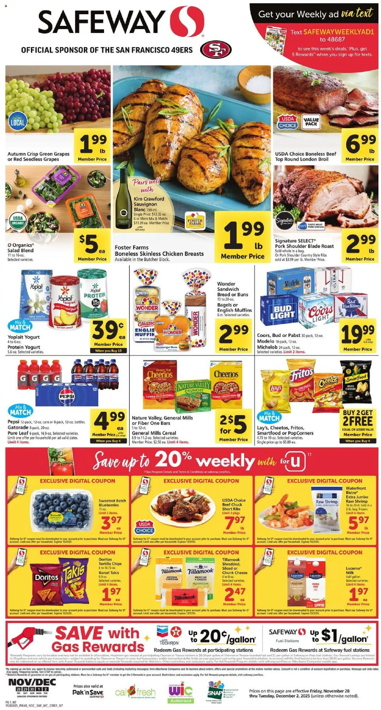 Safeway Weekly Ad - valid from 28.11.2025 | Page: 1 | Products: Yogurt, Chips, Grapes, Muffin