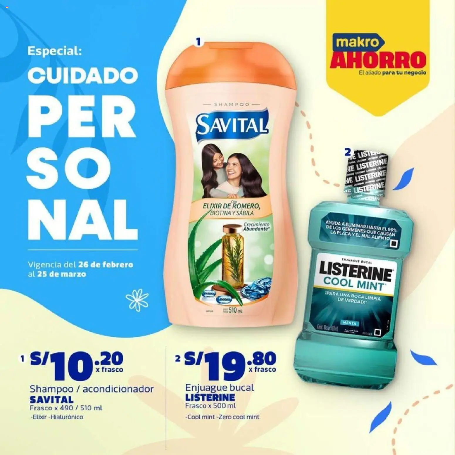 Catálogo Makro válido desde 26.02.2026 | Página: 1 | Productos: Shampoo, Acondicionador, Enjuague bucal