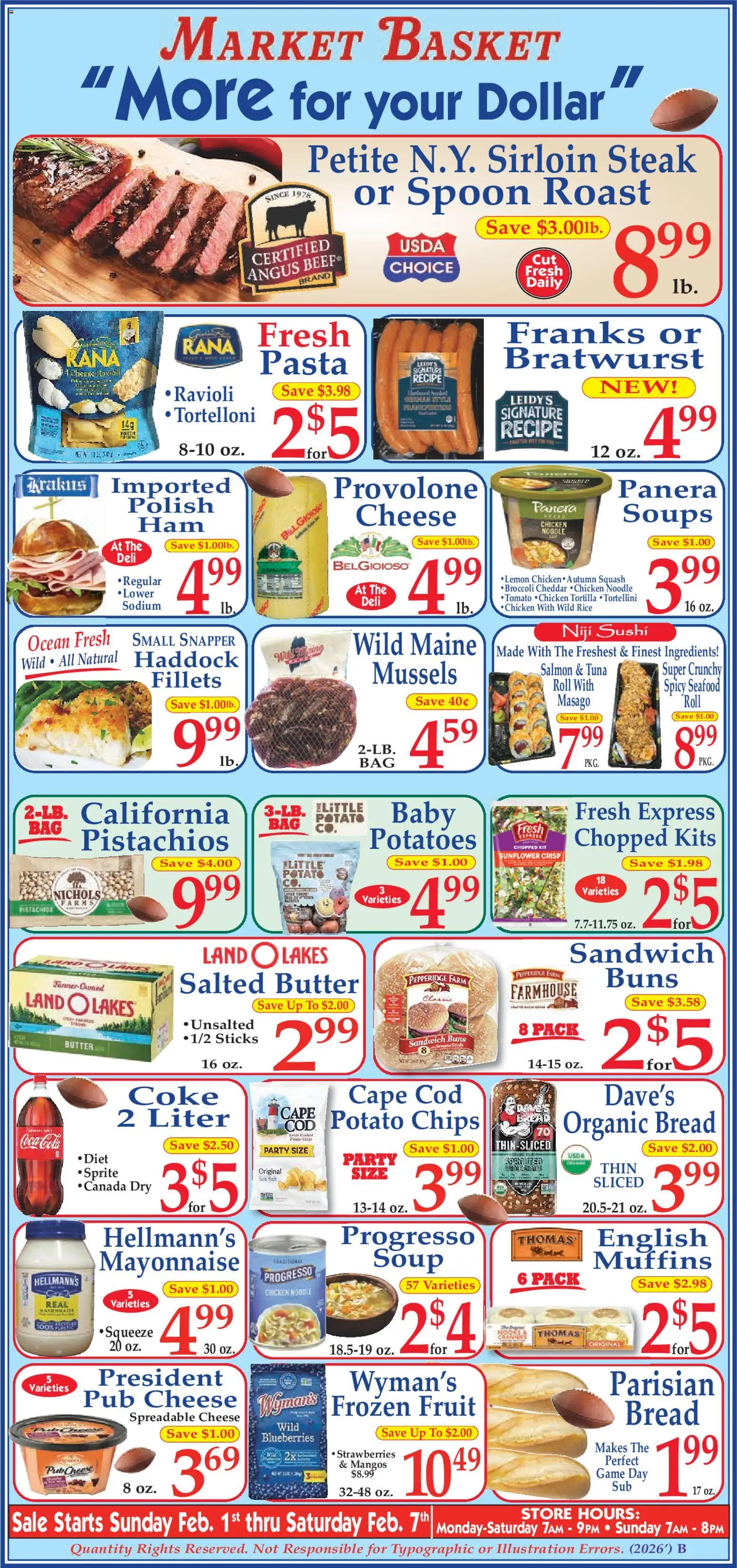Market Basket Ad - valid from 01.02.2026 | Page: 1 | Products: Beef, Pasta, Potatoes, Seafood