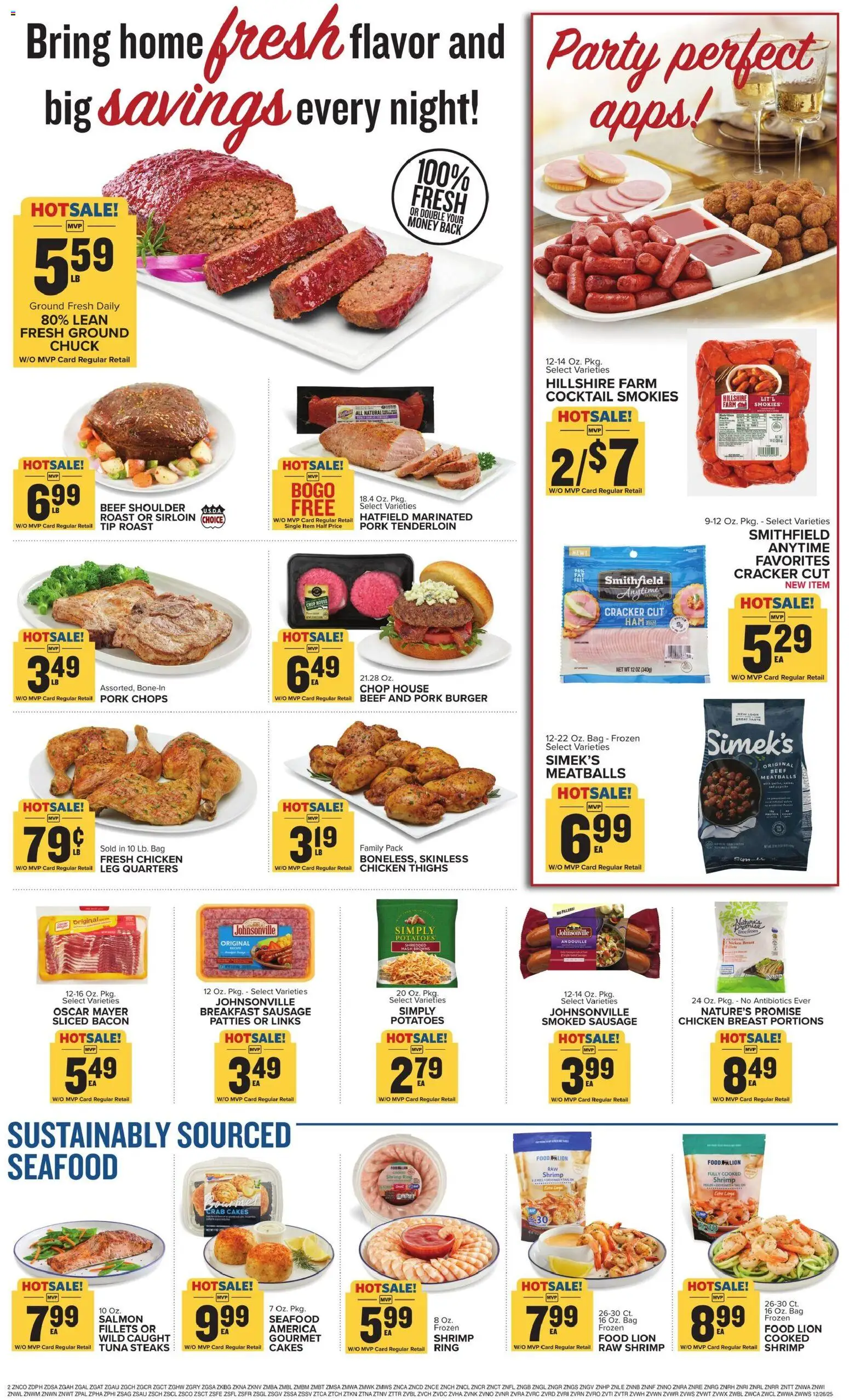 Food Lion Weekly Ad - valid from 26.12.2025 | Page: 3 | Products: Ham, Beef, Potatoes, Seafood