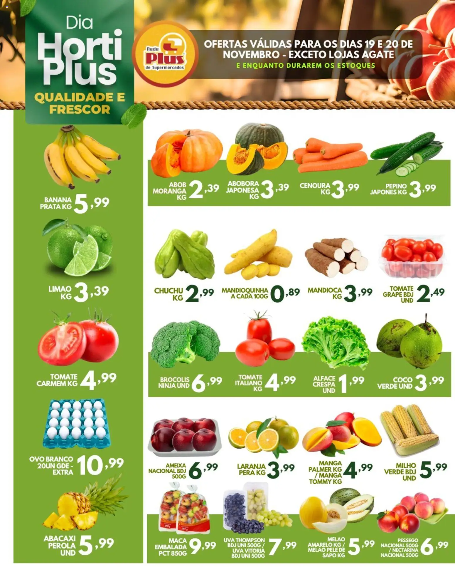 Rede Plus Supermercados Folheto - válido de 19.11.2025 | Página: 1 | Produtos: Abóbora, Mandioca, Mandioquinha, Alface