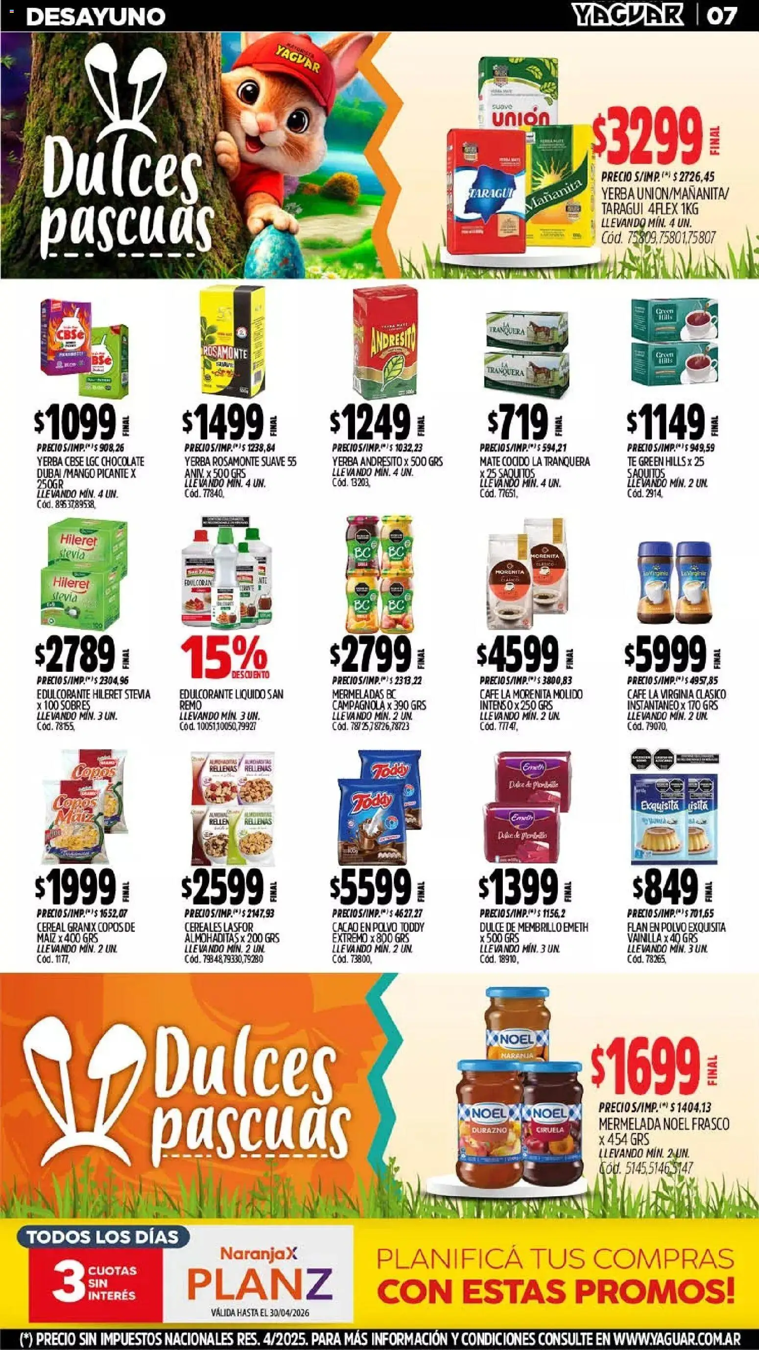 Yaguar - Oferta Semanal Mar del Plata │ válido desde el 30.03.2026 | Página: 7 | Productos: Yerba, Durazno, Café, Mermelada