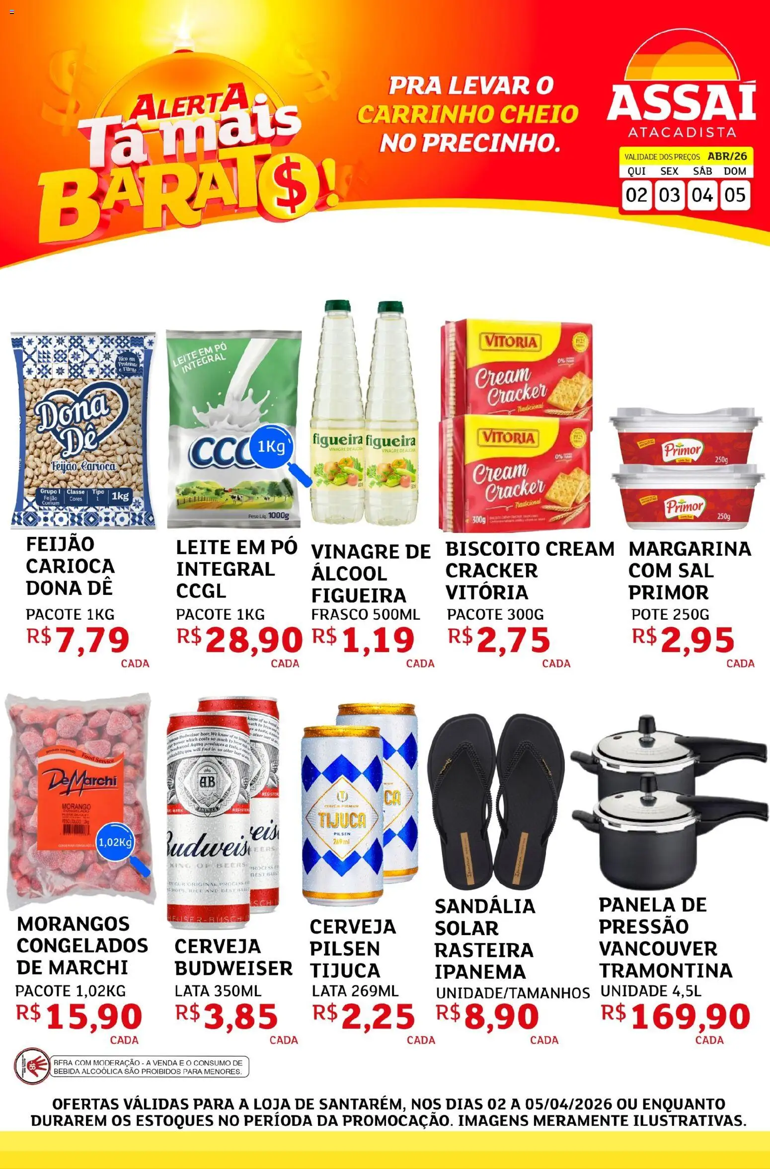 Assaí Atacadista Folheto - válido de 03.04.2026 | Página: 1 | Produtos: Feijão, Panela, Vinagre, Sal